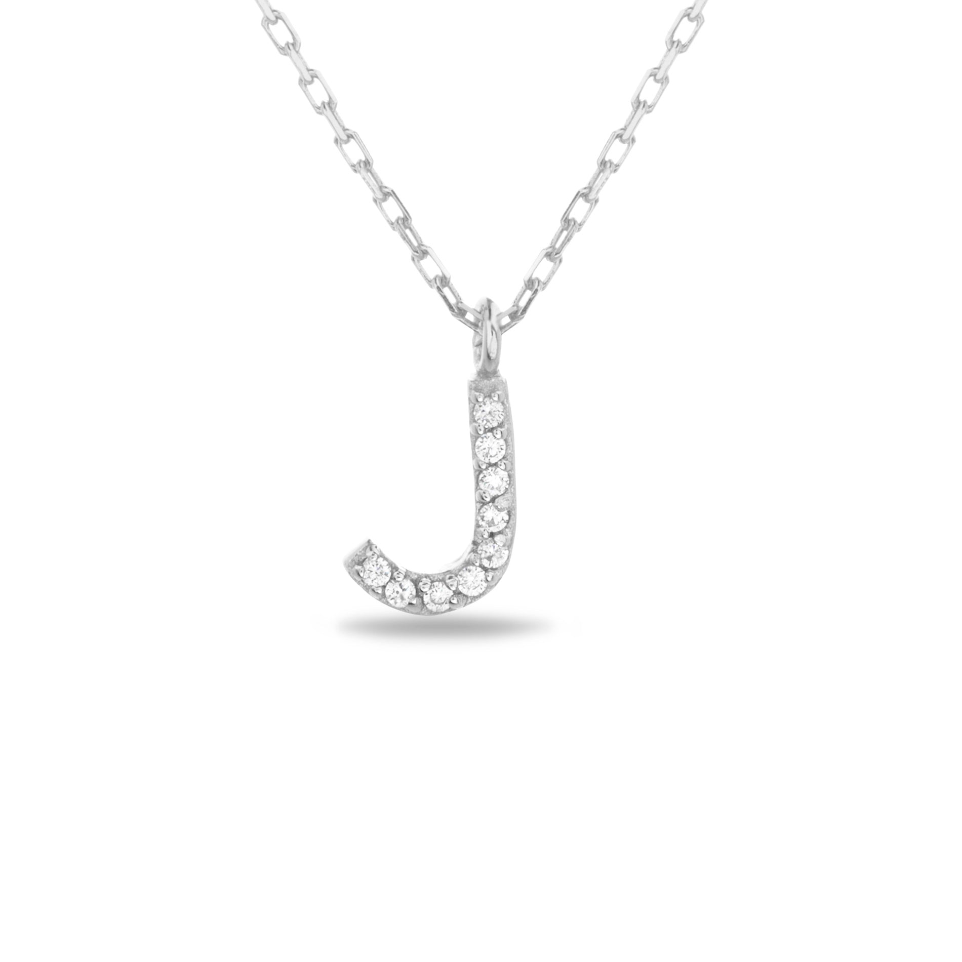 Sterling Silver Rhodium CZ Initial Pendant Cable Chain Necklace