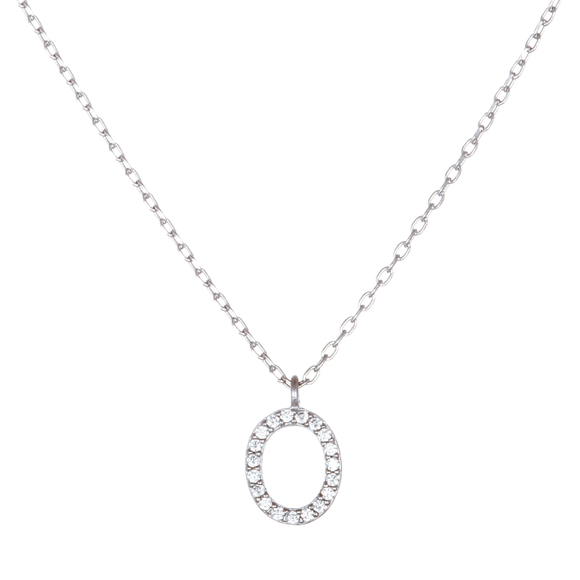 Sterling Silver Rhodium CZ Initial Pendant Cable Chain Necklace