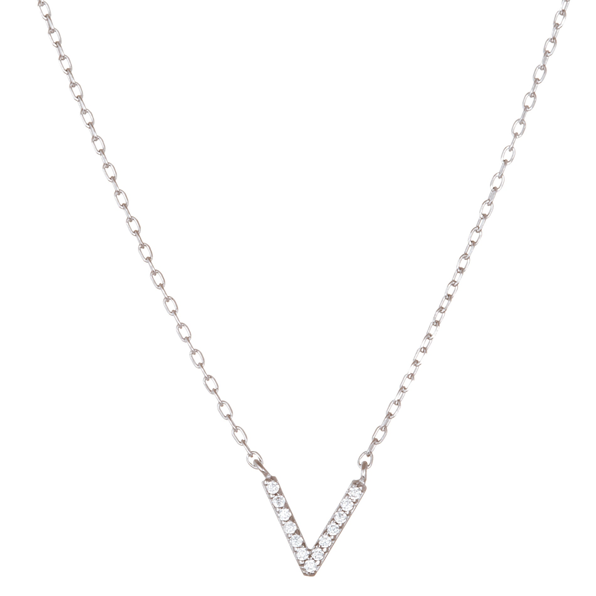 Sterling Silver Rhodium CZ Initial Pendant Cable Chain Necklace