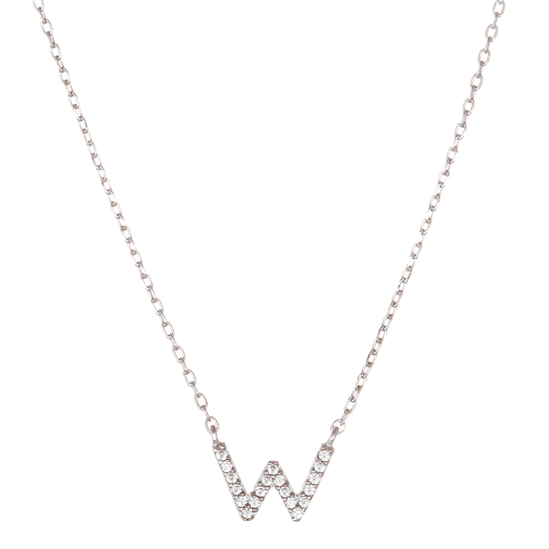 Sterling Silver Rhodium CZ Initial Pendant Cable Chain Necklace