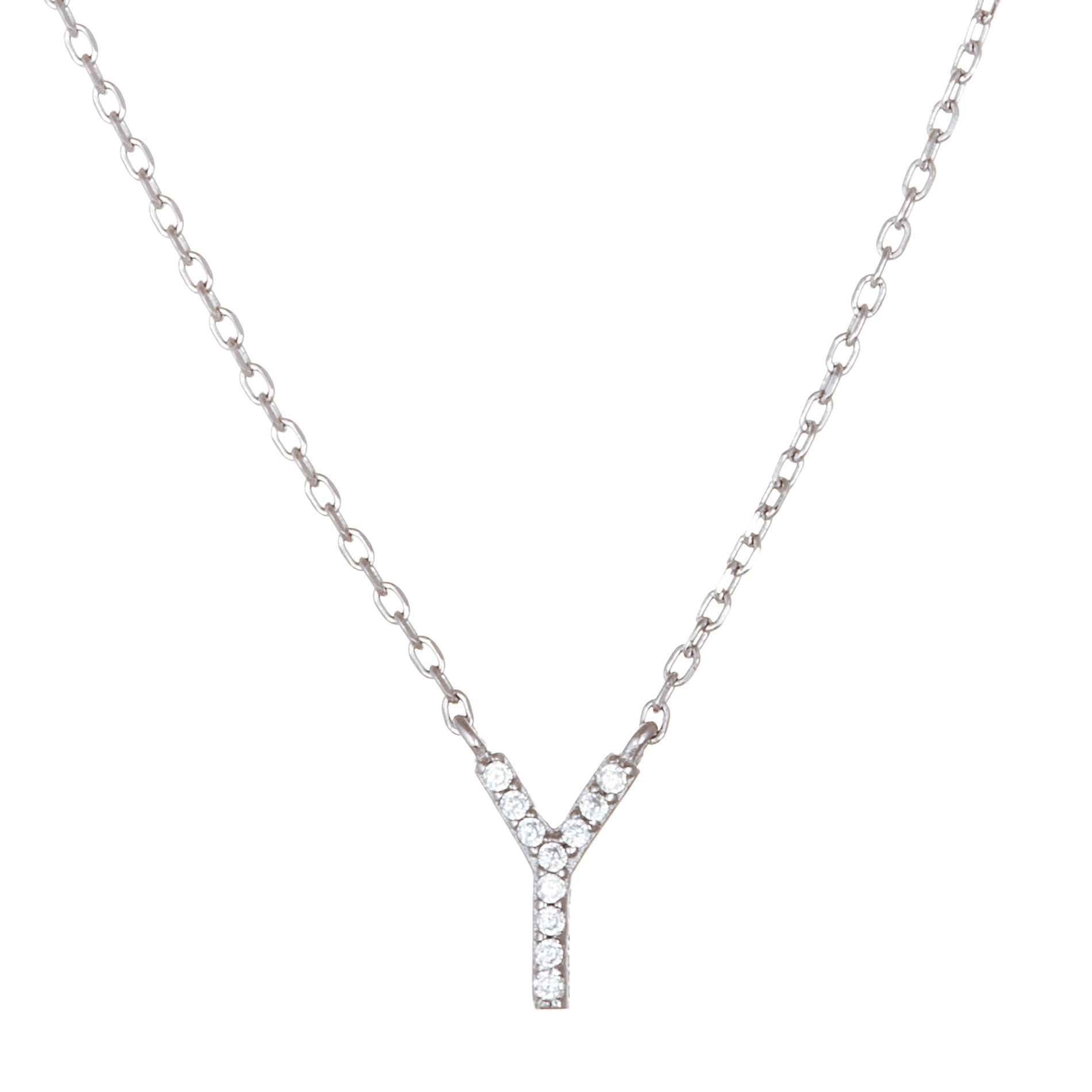 Sterling Silver Rhodium CZ Initial Pendant Cable Chain Necklace