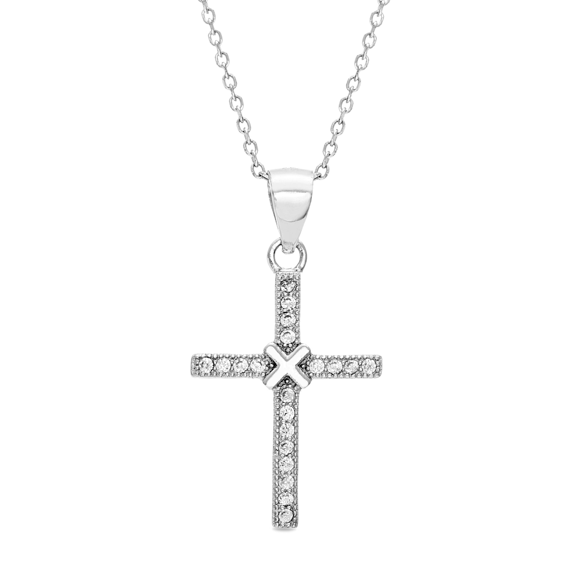 Silver Cross Pendant with Sparkling CZ Accents