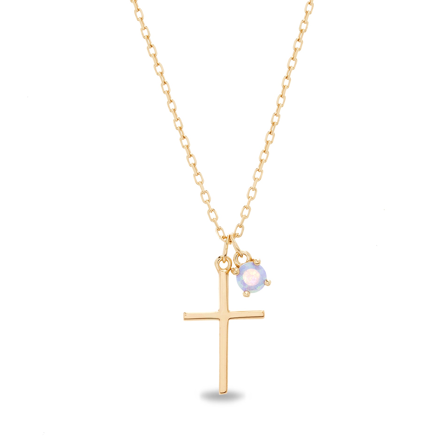 Yellow Gold Opal & Cross Necklace