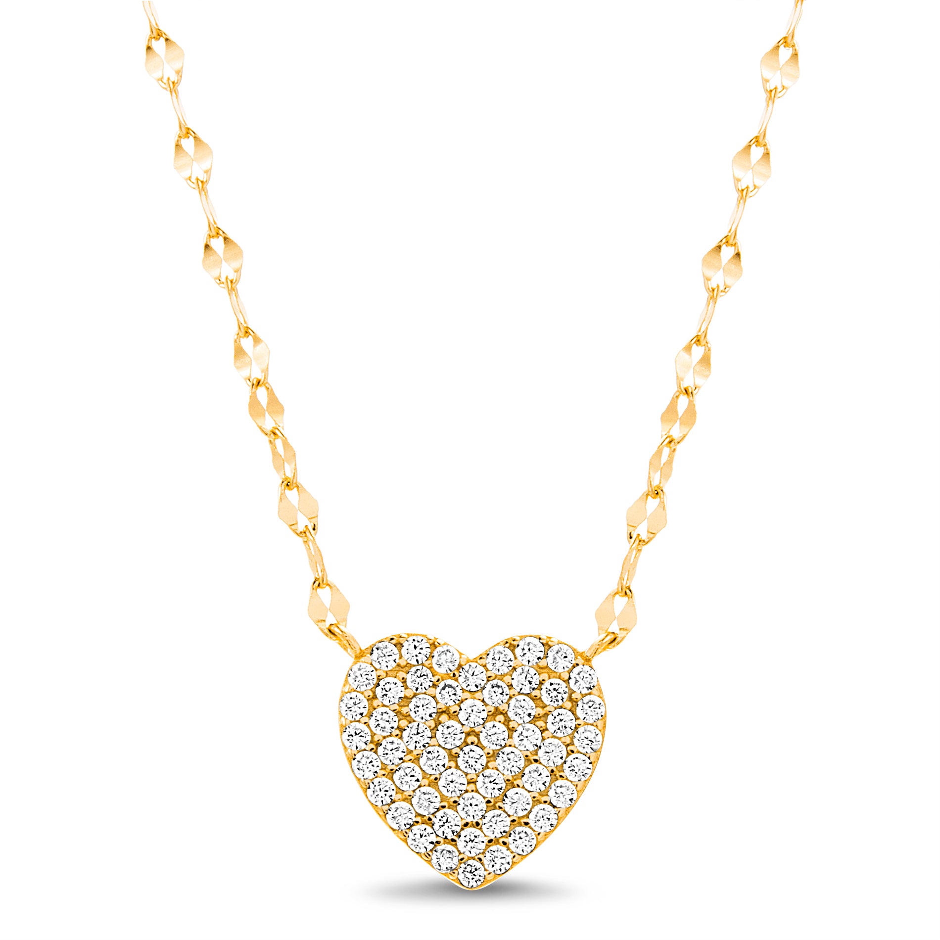Brass Yellow Gold Sweetheart CZ Station Necklace