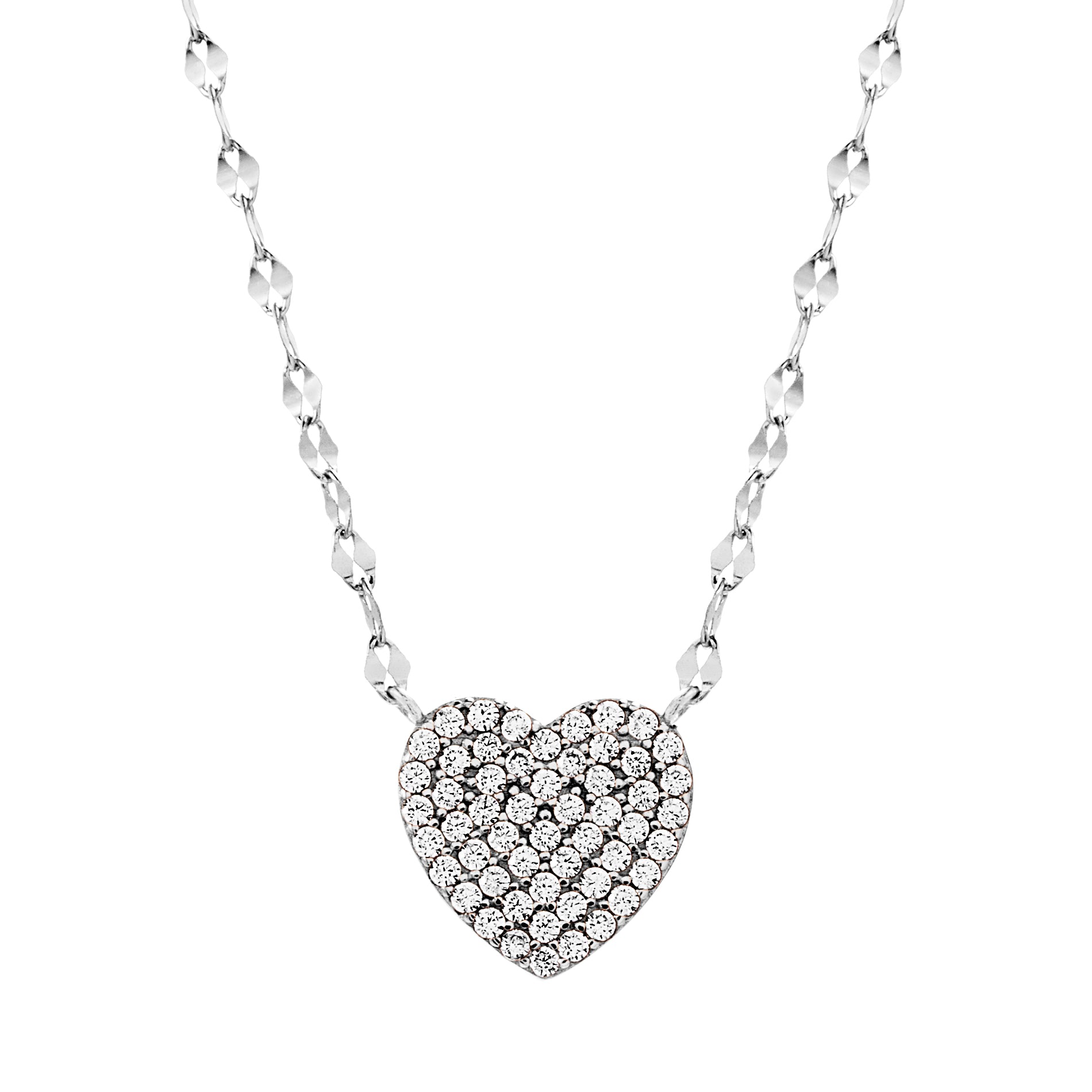 Sterling Silver CZ Pavé Heart Station Necklace