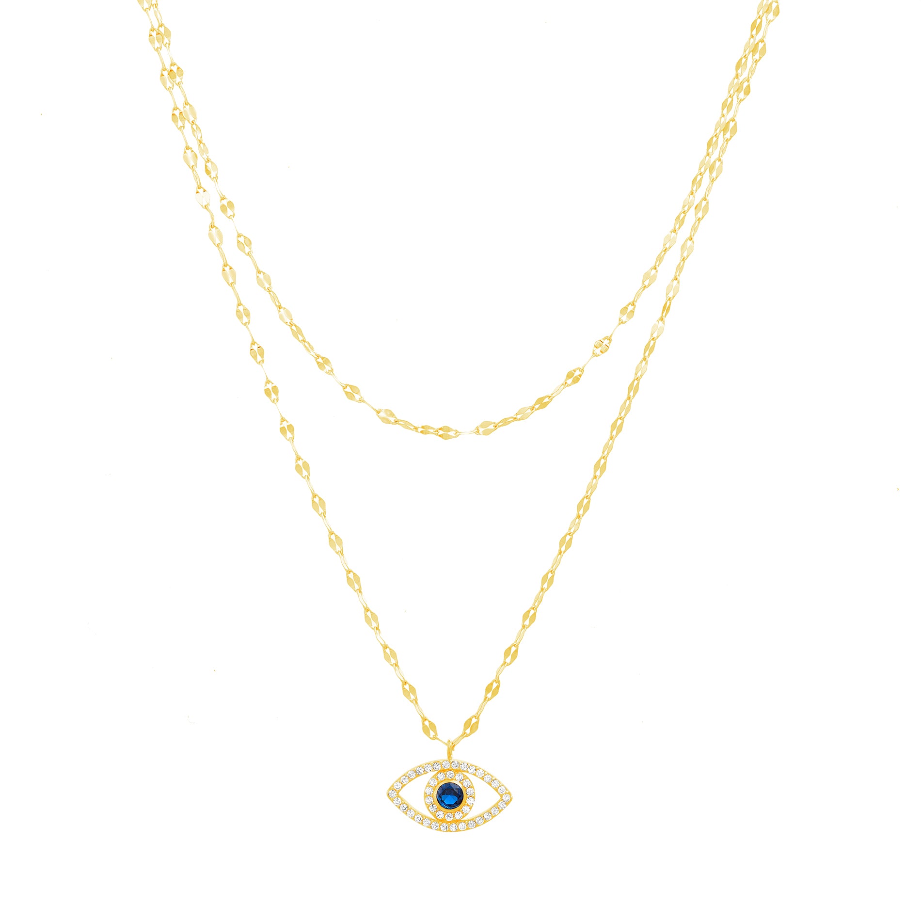 Yellow Gold CZ Evil Eye Pendant Necklace