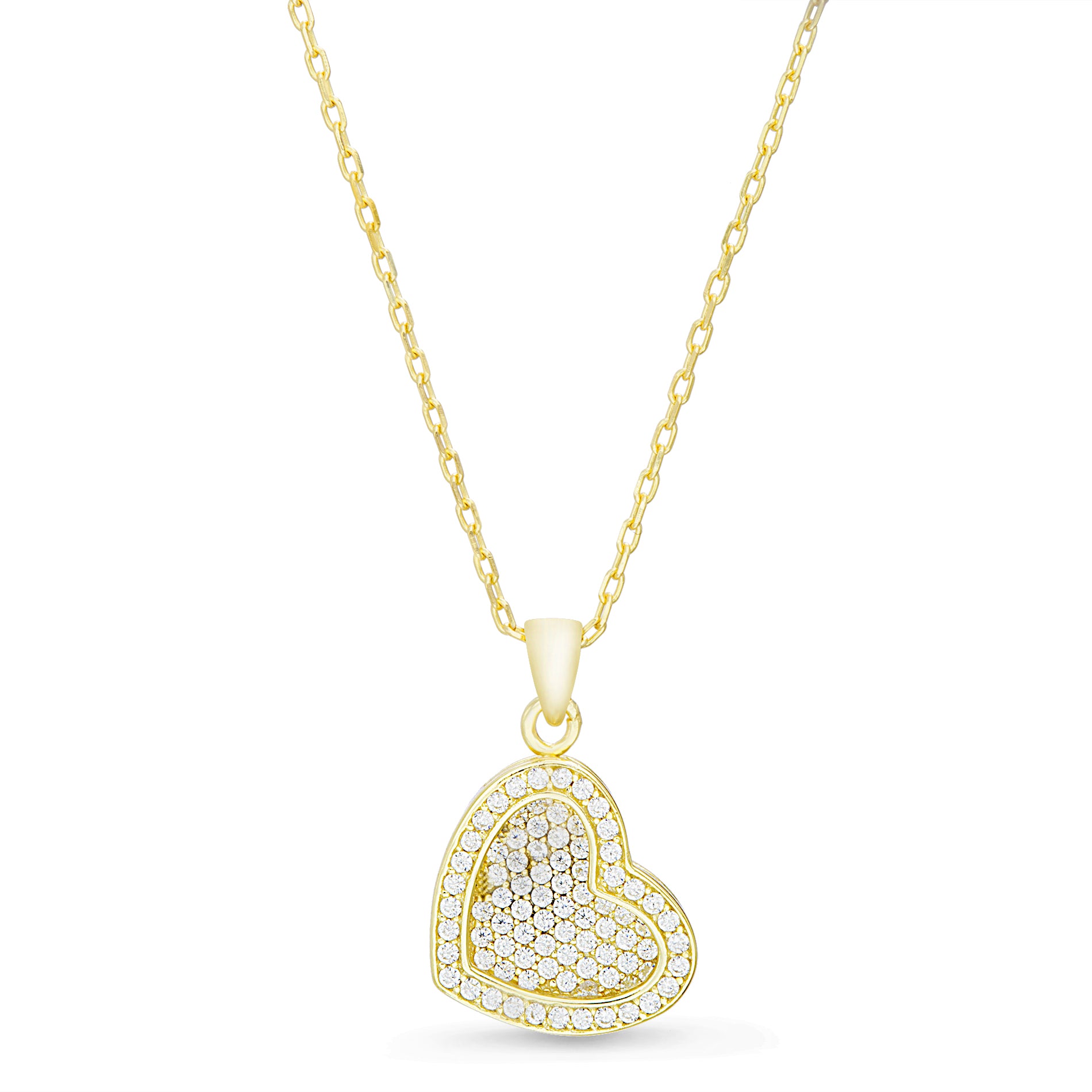 Gold CZ Heart Cable Chain Necklace