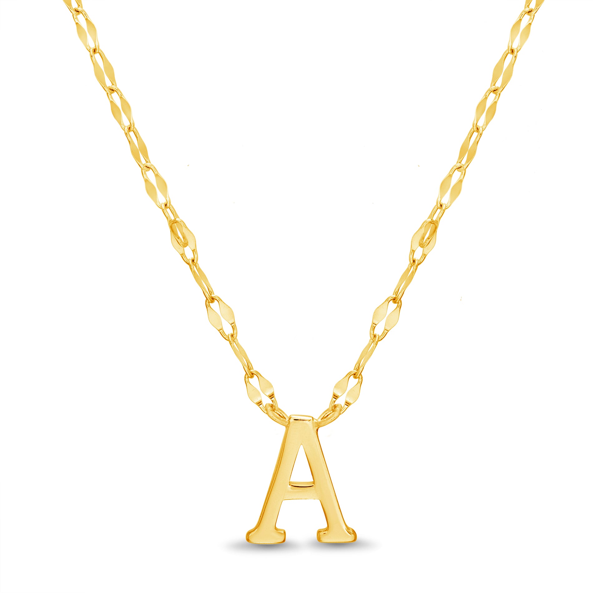 Yellow Gold Polished "a" Initial Sparkle Chain Necklace