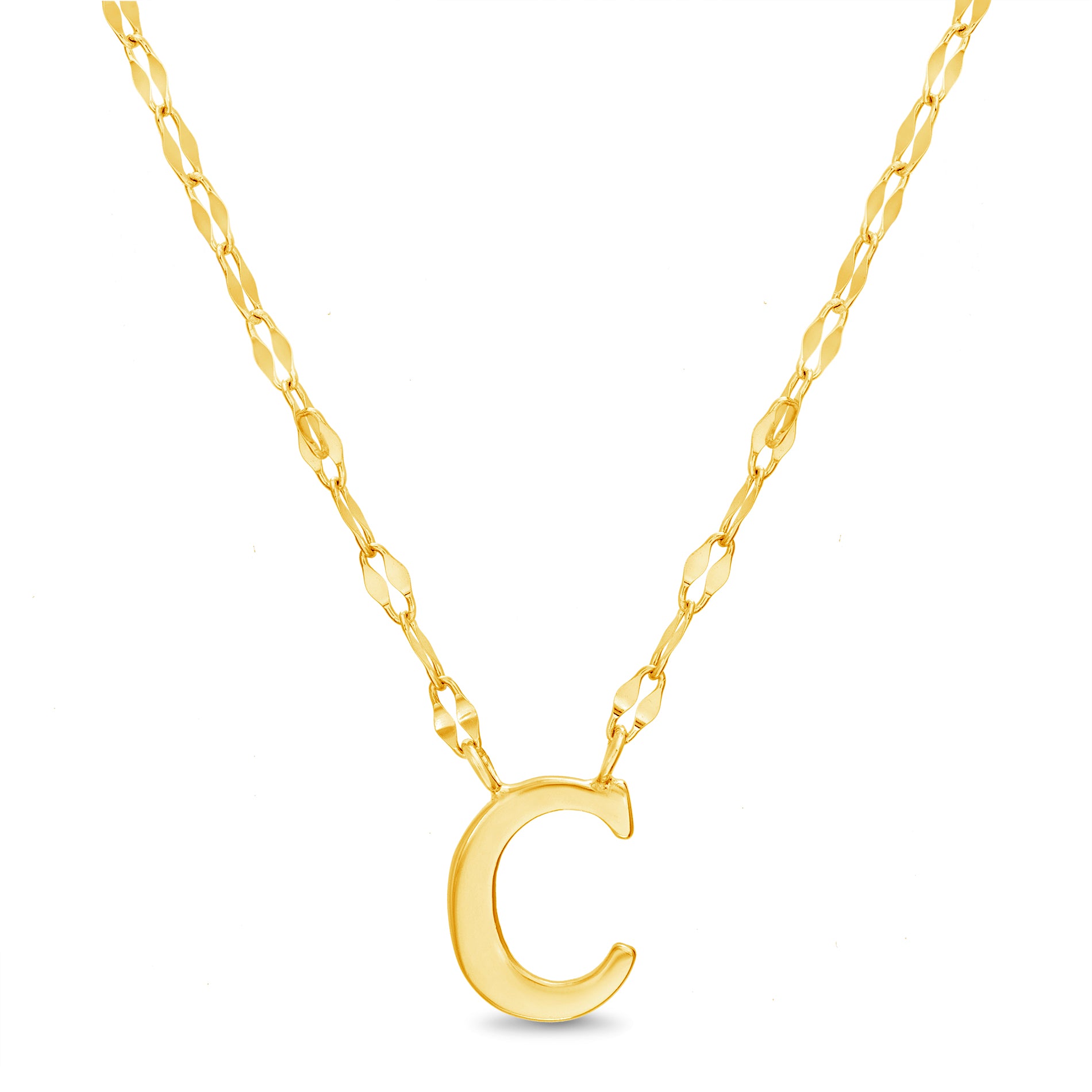 Yellow Gold Polished "c" Initial Sparkle Chain Necklace