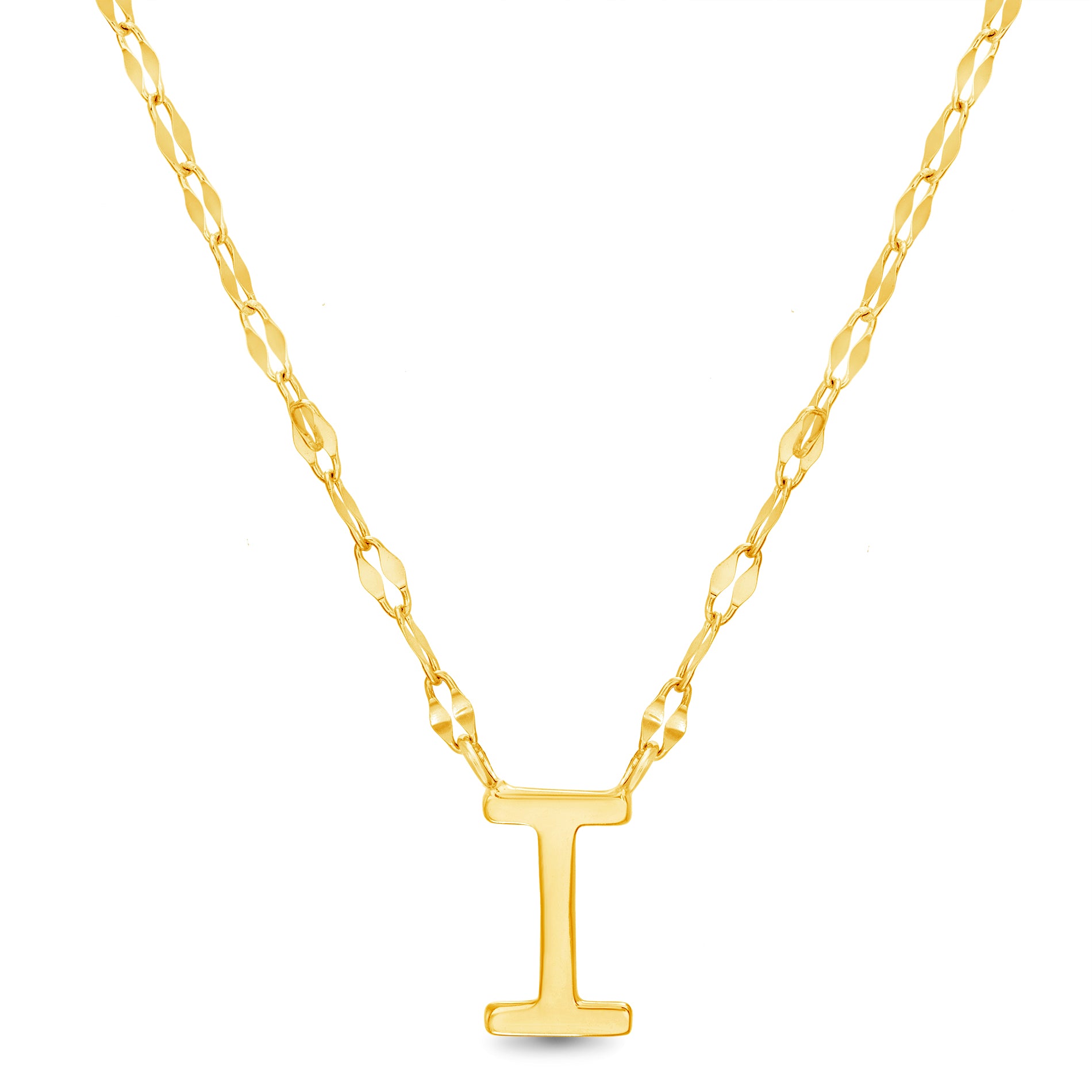 Sterling Silver Gold Polished Initial Sparkle Chain Necklace