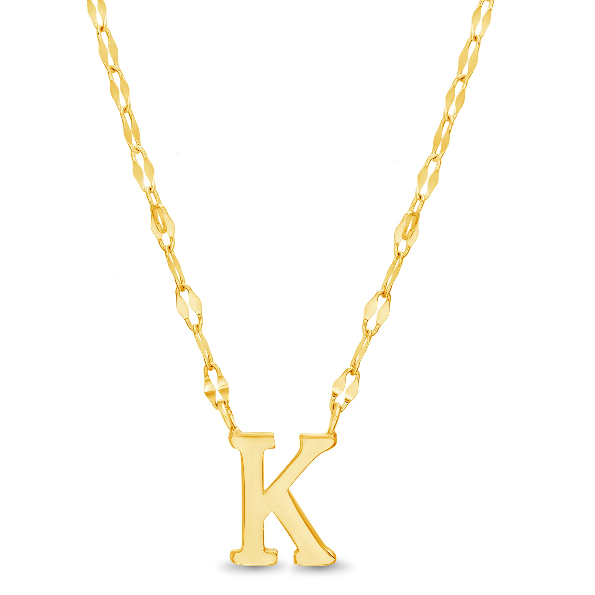 Sterling Silver Gold Polished Initial Sparkle Chain Necklace