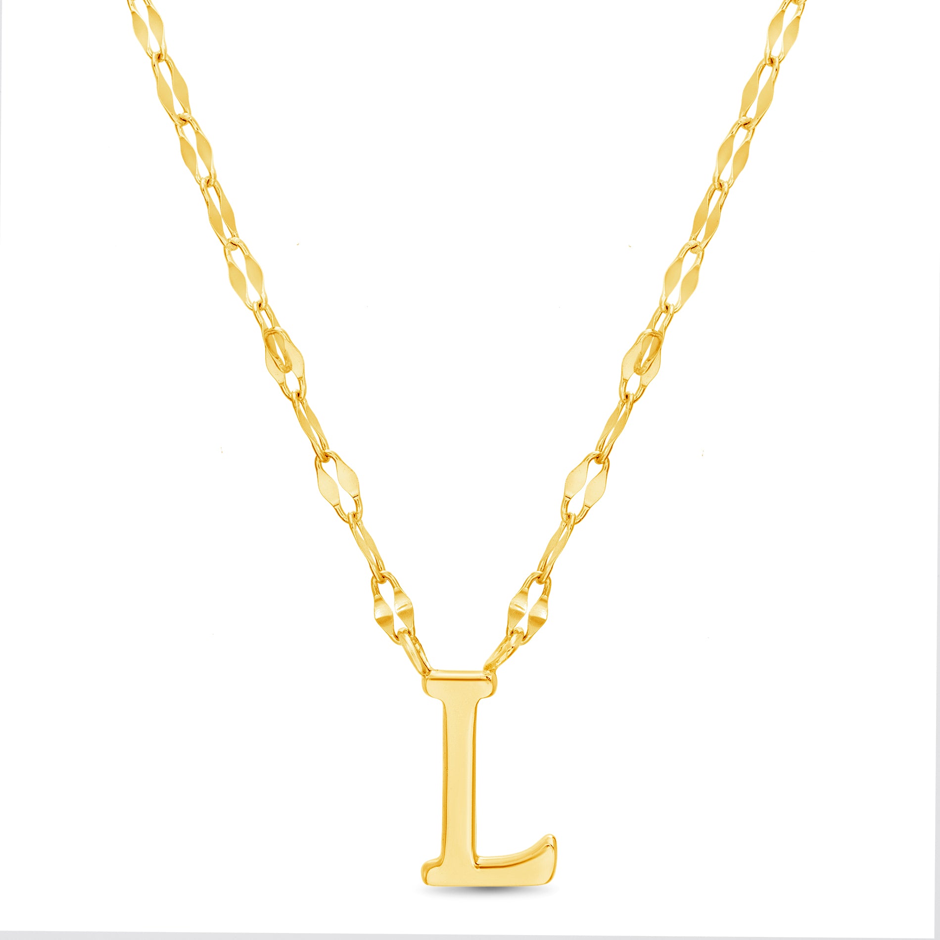 Sterling Silver Gold Polished Initial Sparkle Chain Necklace