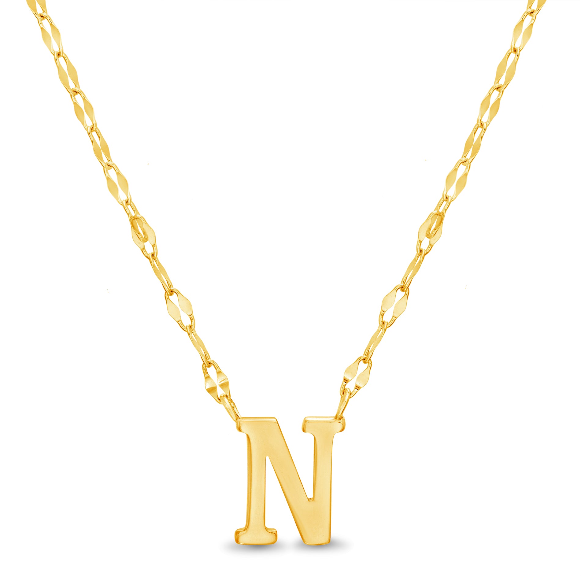 Sterling Silver Gold Polished Initial Sparkle Chain Necklace