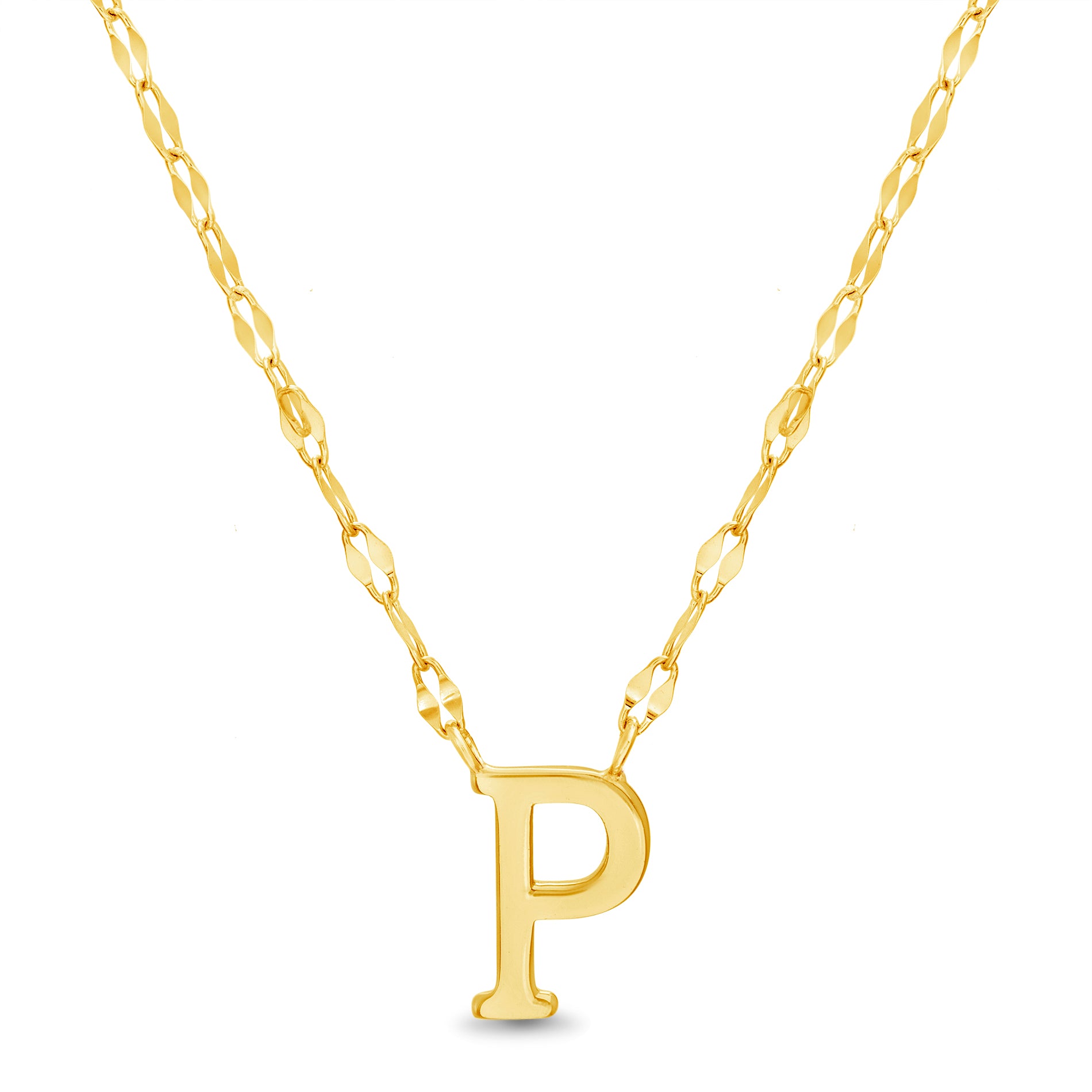 Sterling Silver Gold Polished Initial Sparkle Chain Necklace