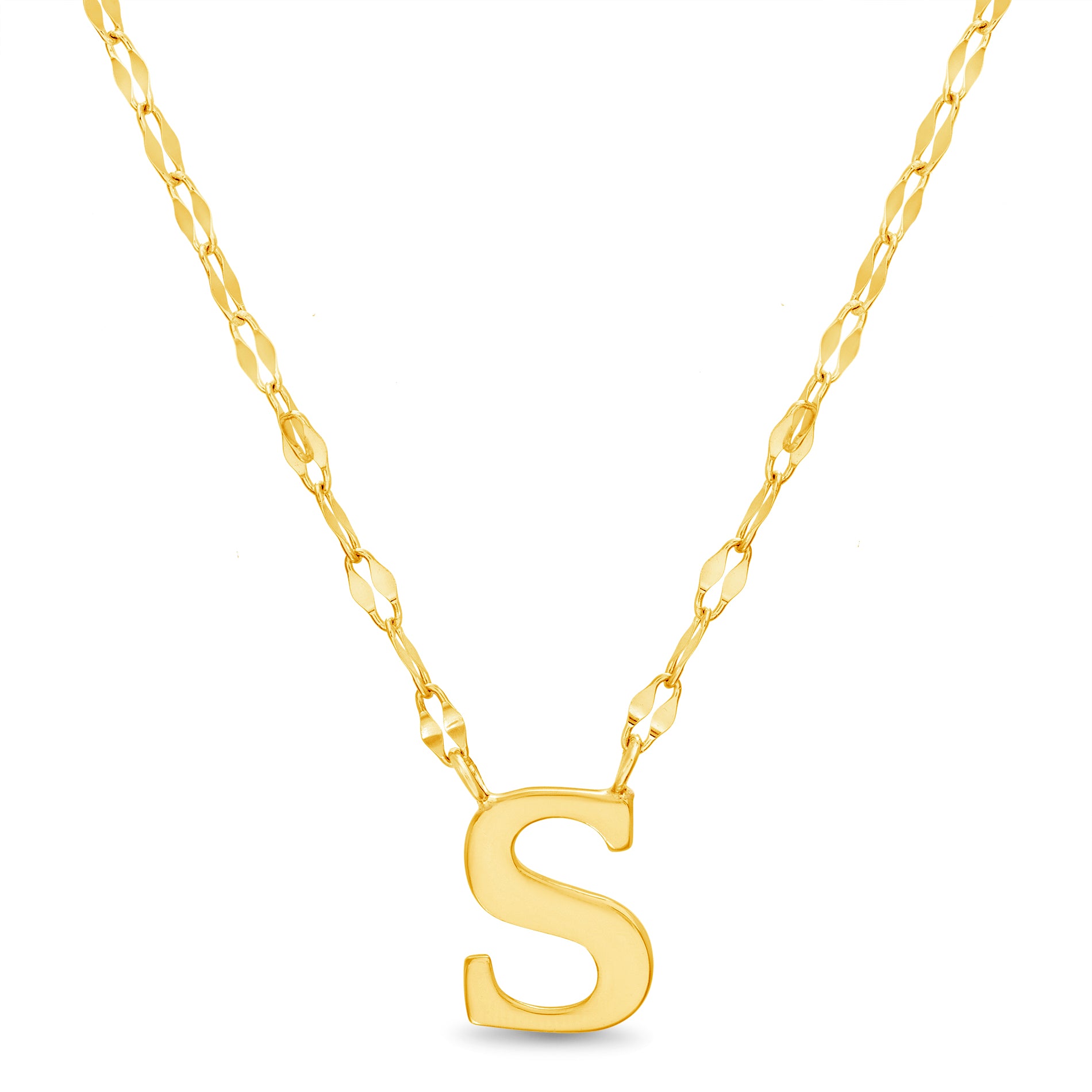 Sterling Silver Gold Polished Initial Sparkle Chain Necklace