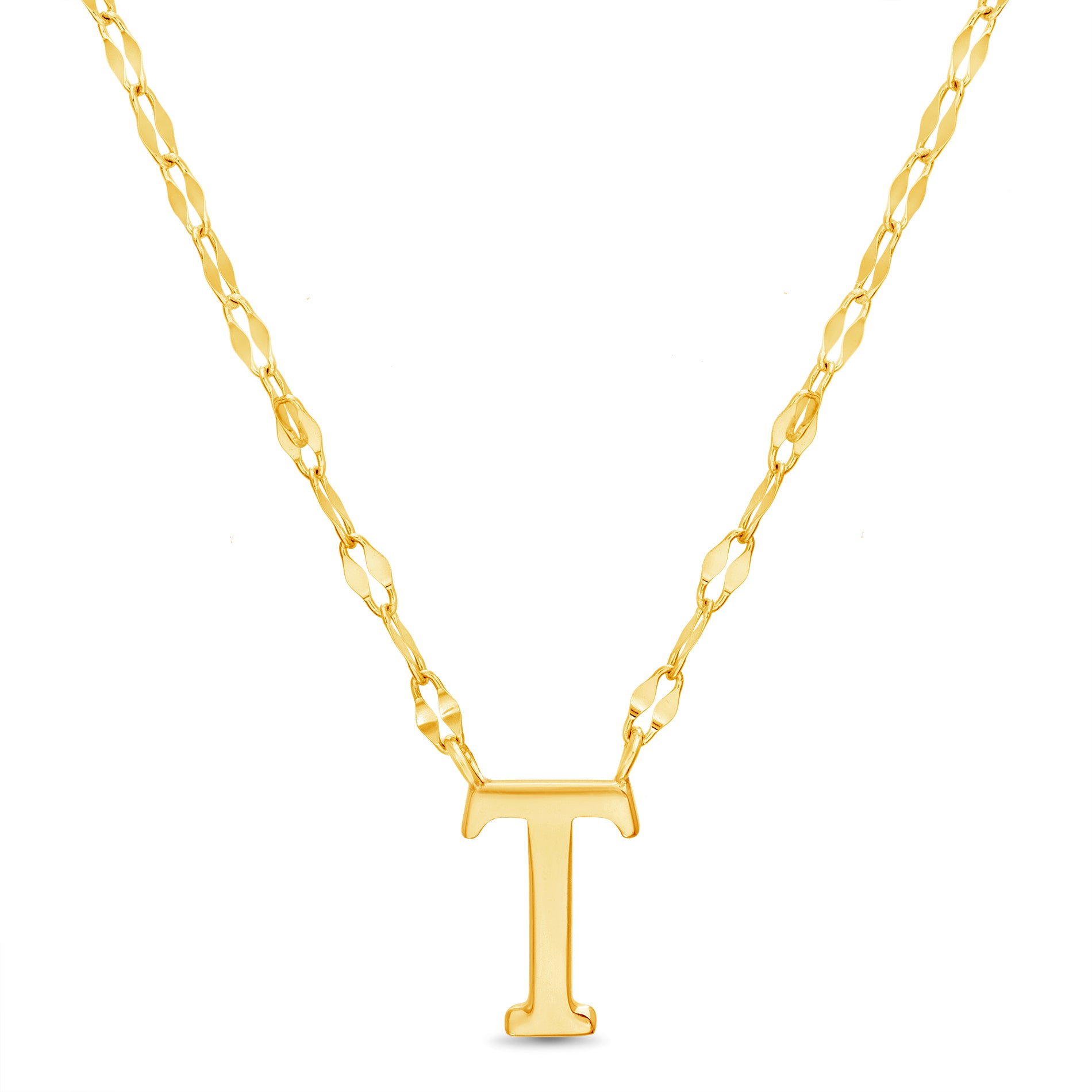 Sterling Silver Gold Polished Initial Sparkle Chain Necklace