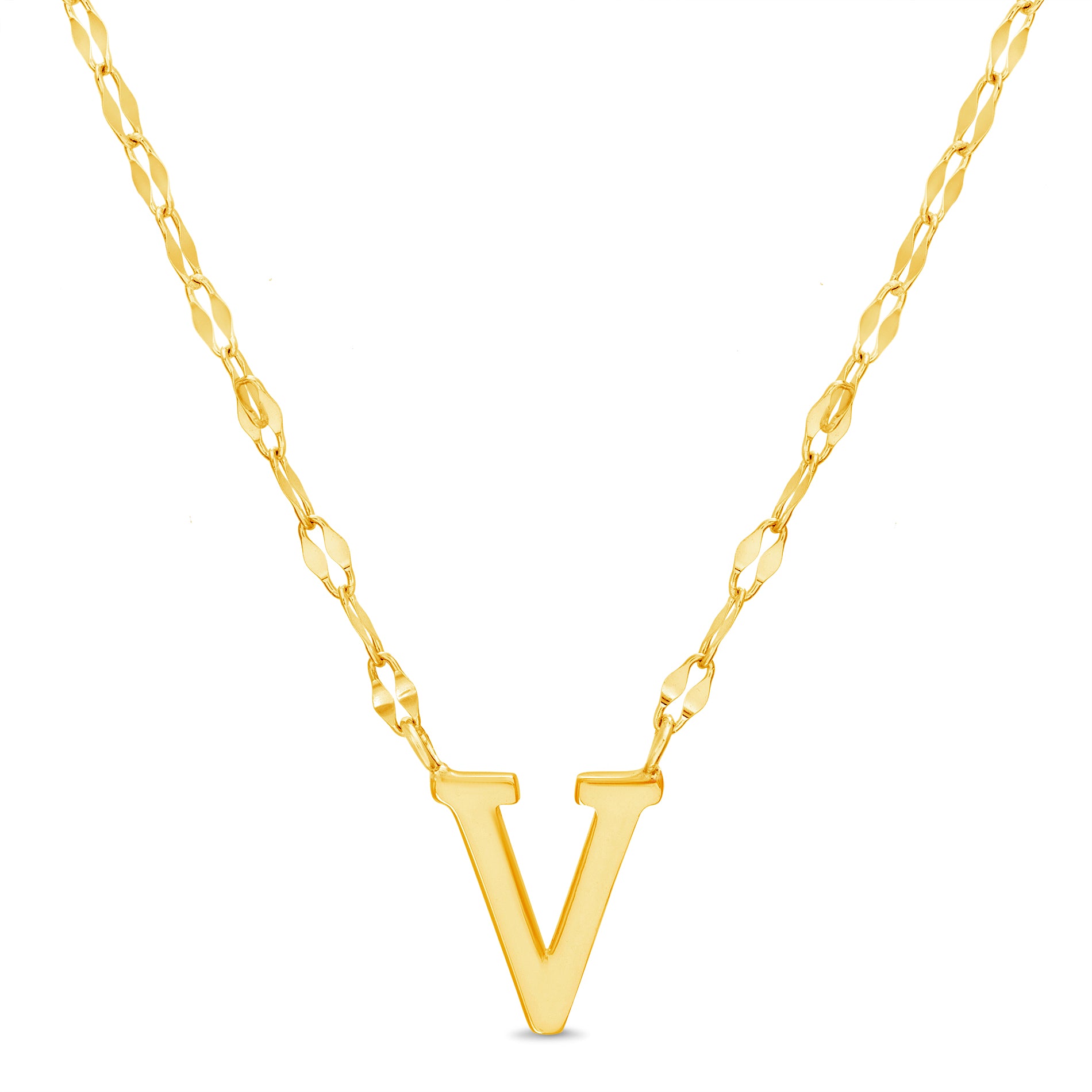 Sterling Silver Gold Polished Initial Sparkle Chain Necklace