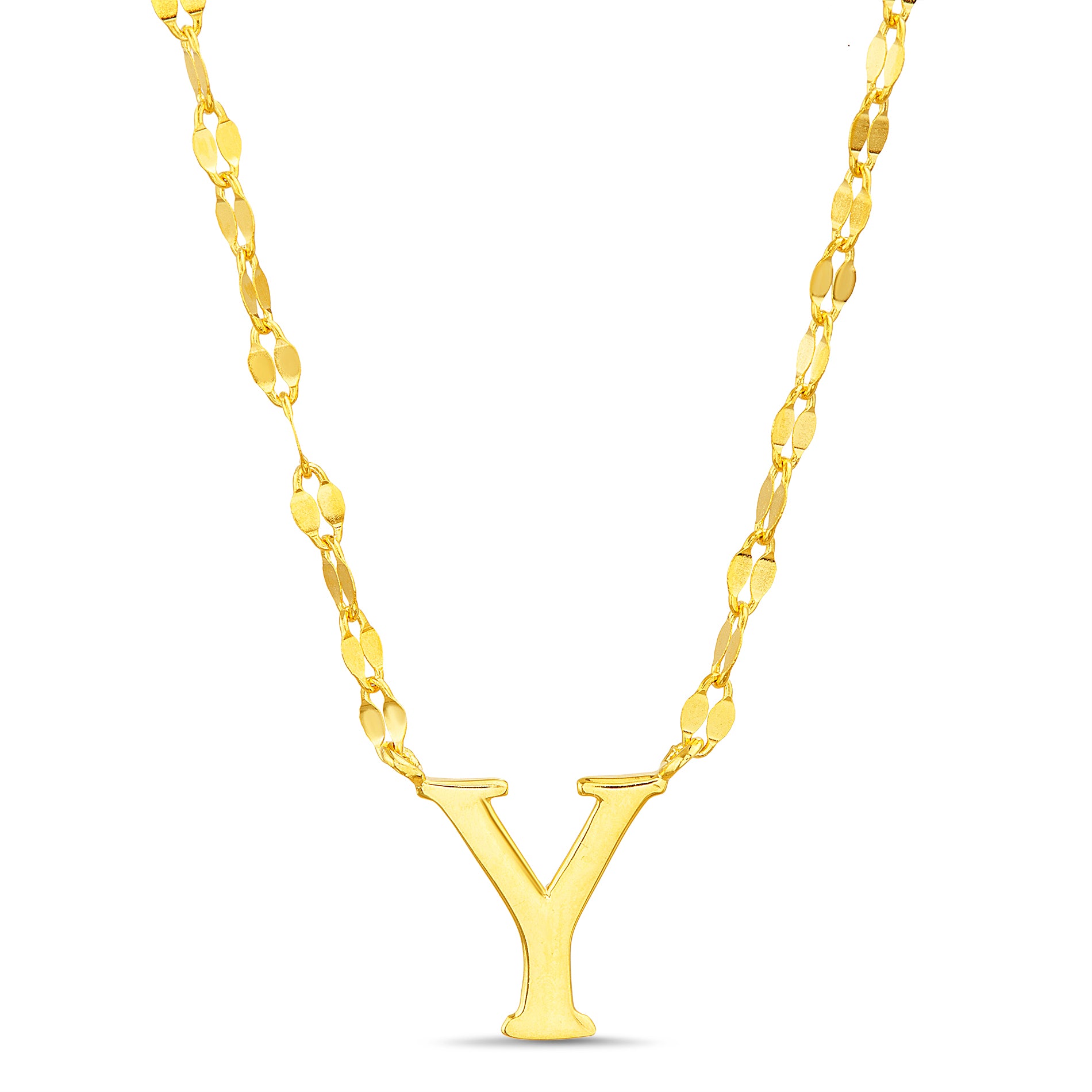 Sterling Silver Gold Polished Initial Sparkle Chain Necklace