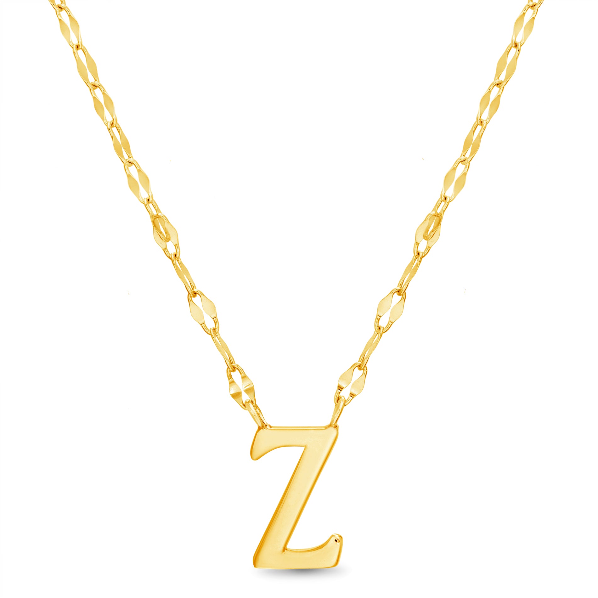 Sterling Silver Gold Polished Initial Sparkle Chain Necklace