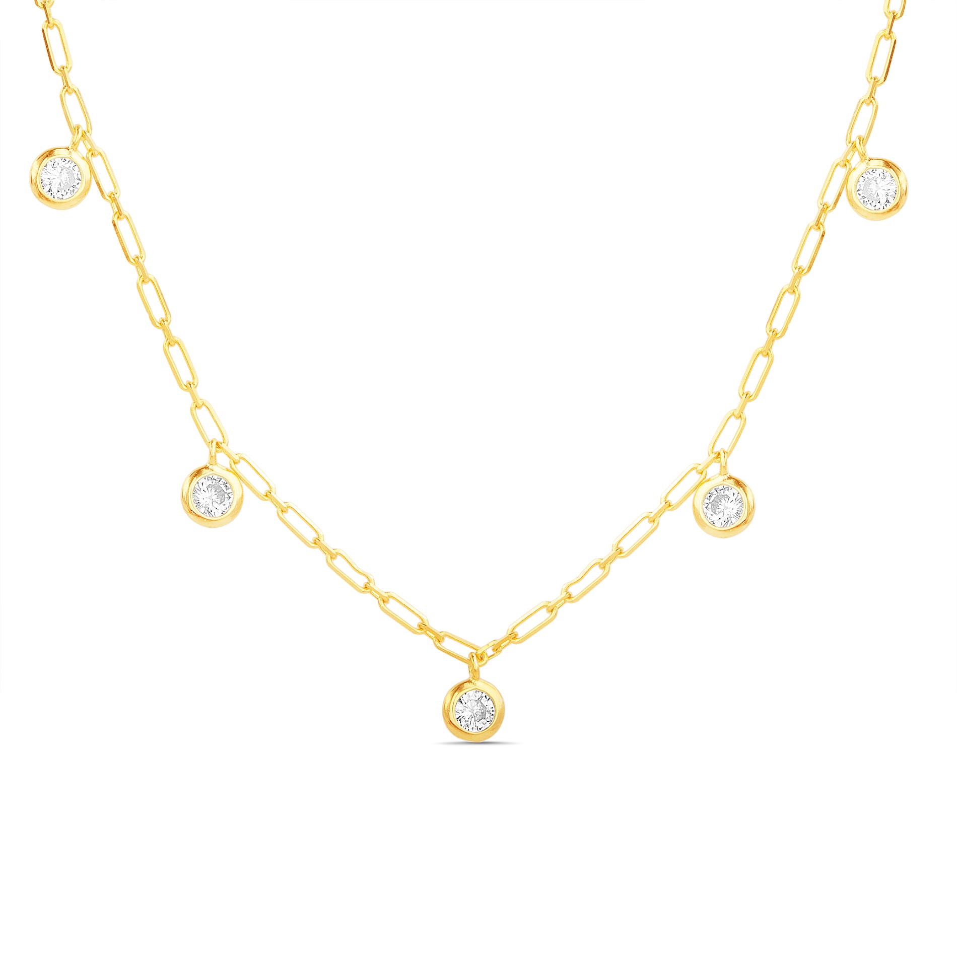 Sterling Silver Gold CZ Bezel Charm Chain Necklace