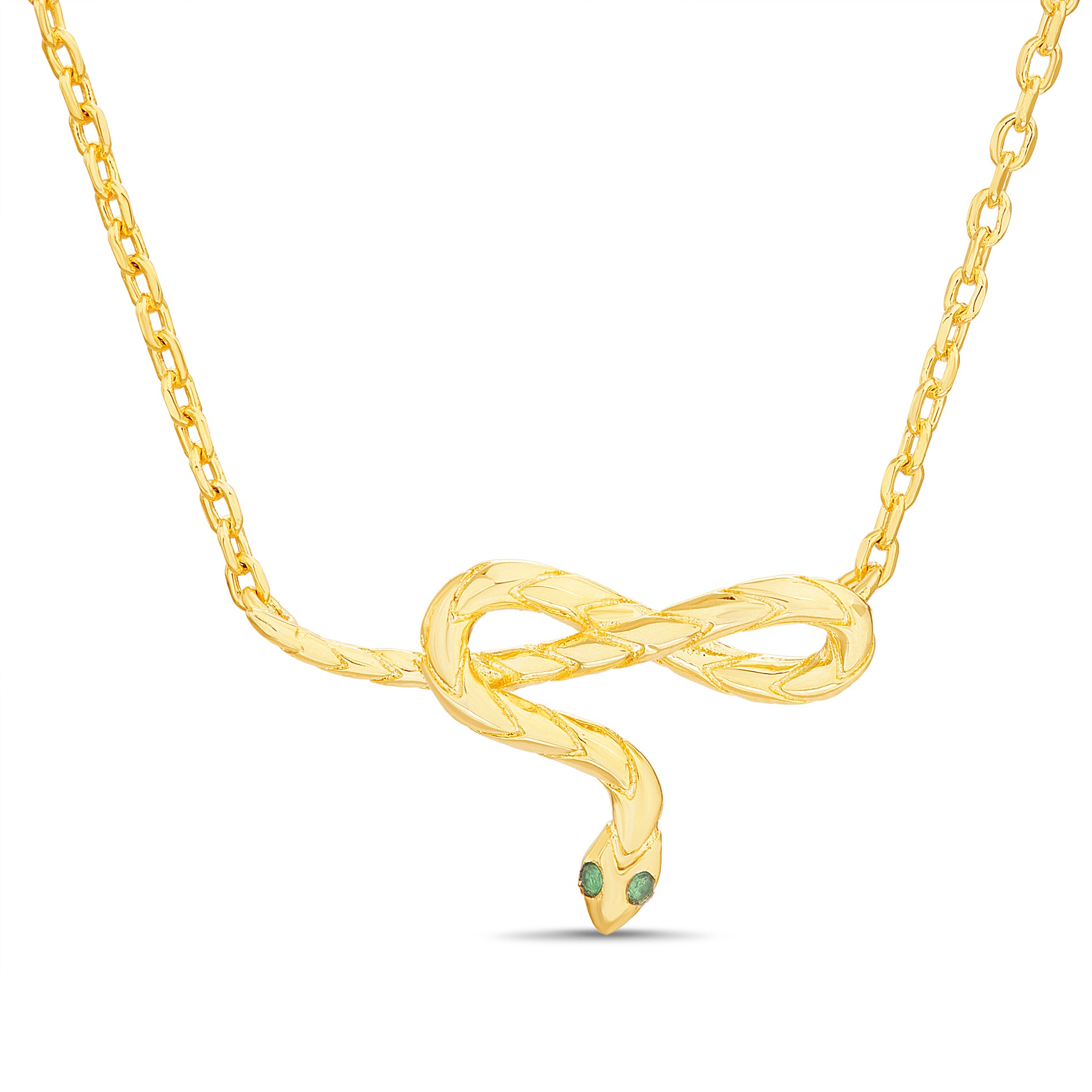 Gold-Plated Sterling Silver Textured Snake Chain Necklace with CZ Accent