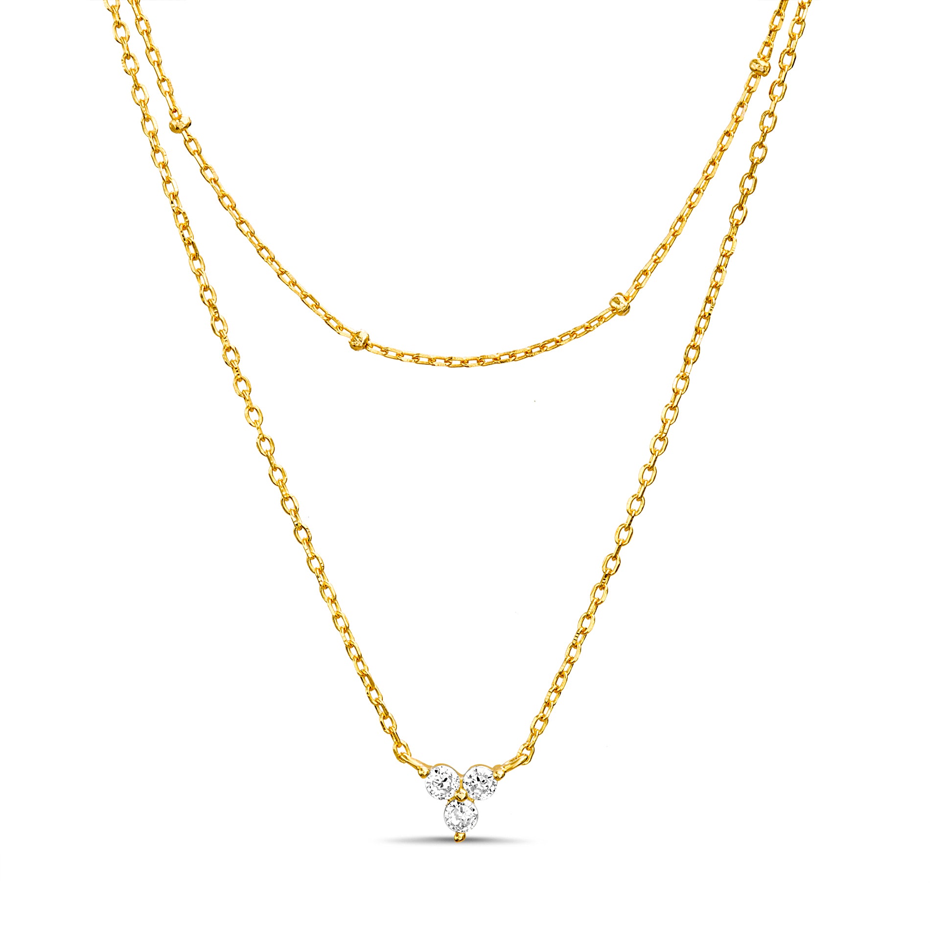 18K Brass Gold-Plated Triple Layer or Layered CZ Necklace