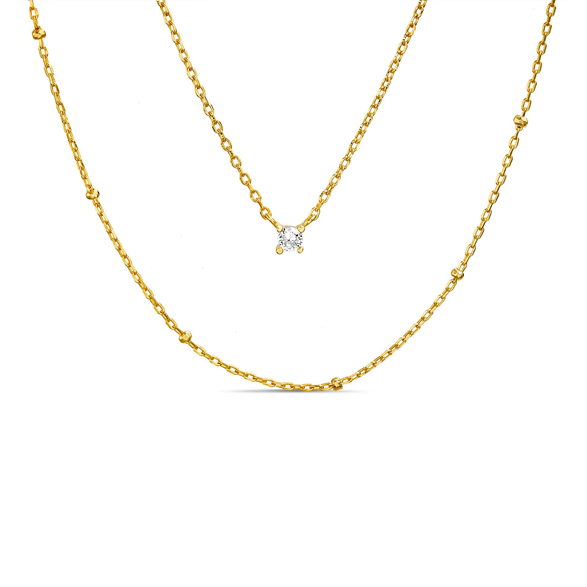18K Brass Gold-Plated Triple Layer or Layered CZ Necklace