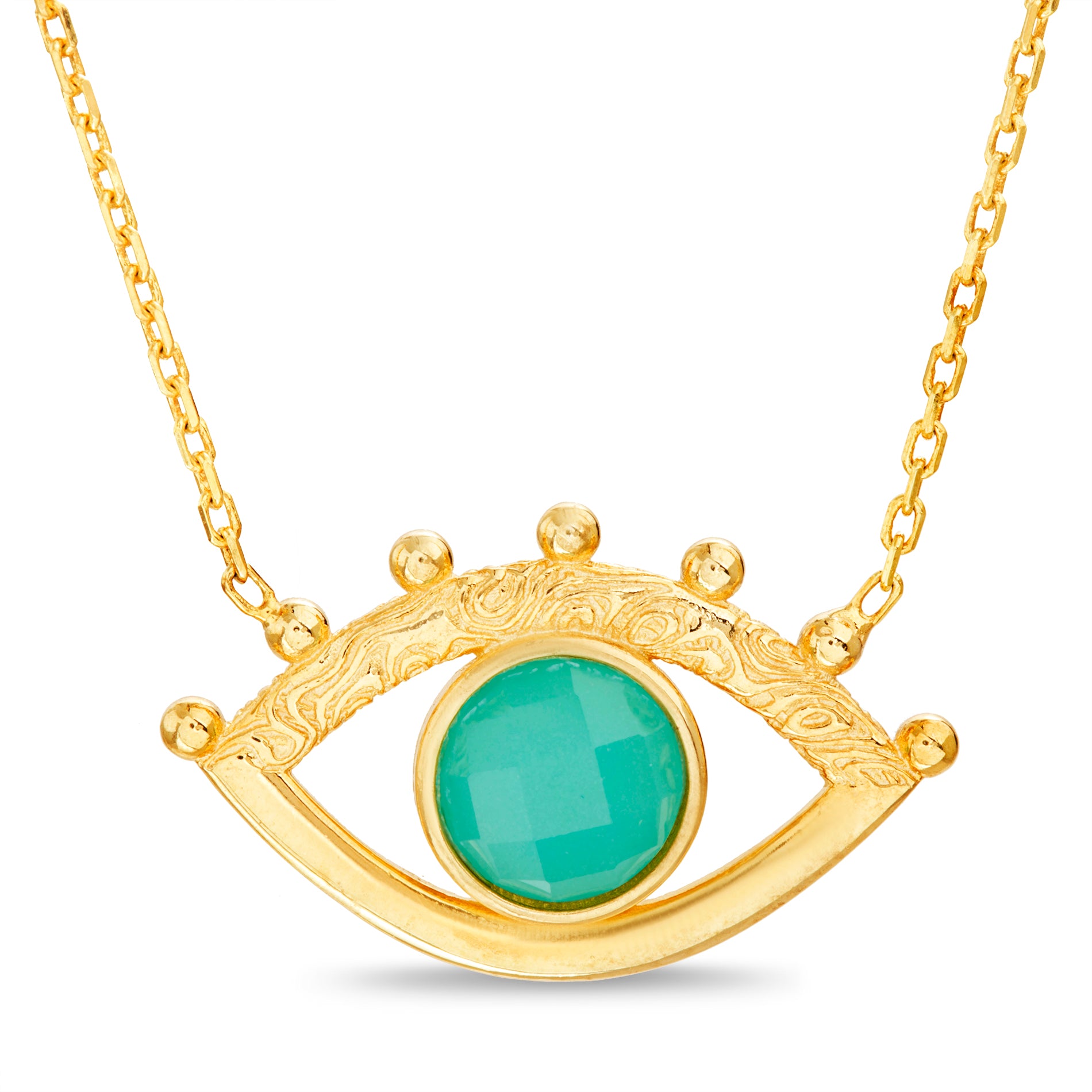 Sterling Silver Gold CZ Evil Eye Pendant on Cable Chain Necklace