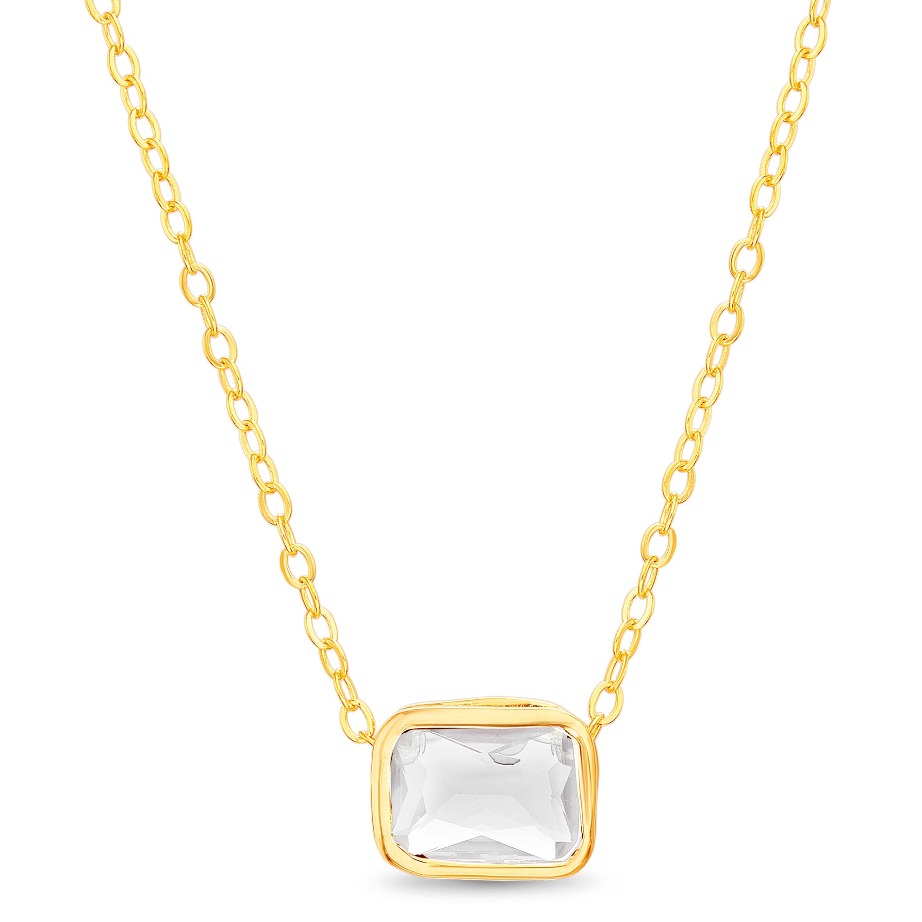 Brass Yellow Gold April Sparkle CZ Birthstone Pendant Necklace