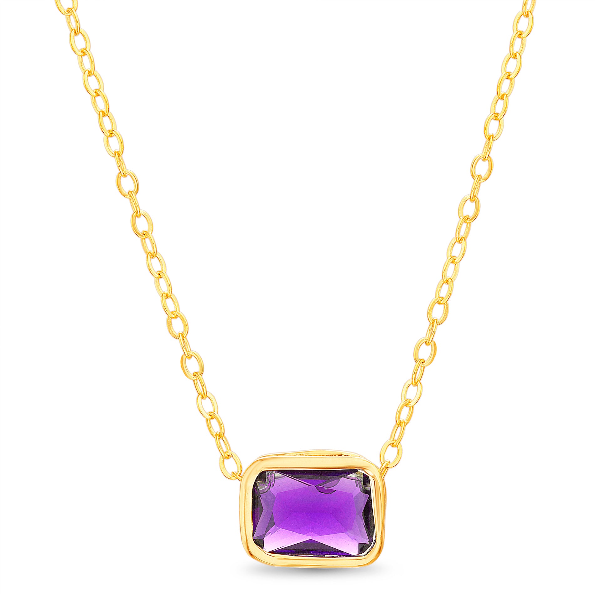 Brass Yellow Gold June Amethyst Glow CZ Station Necklace