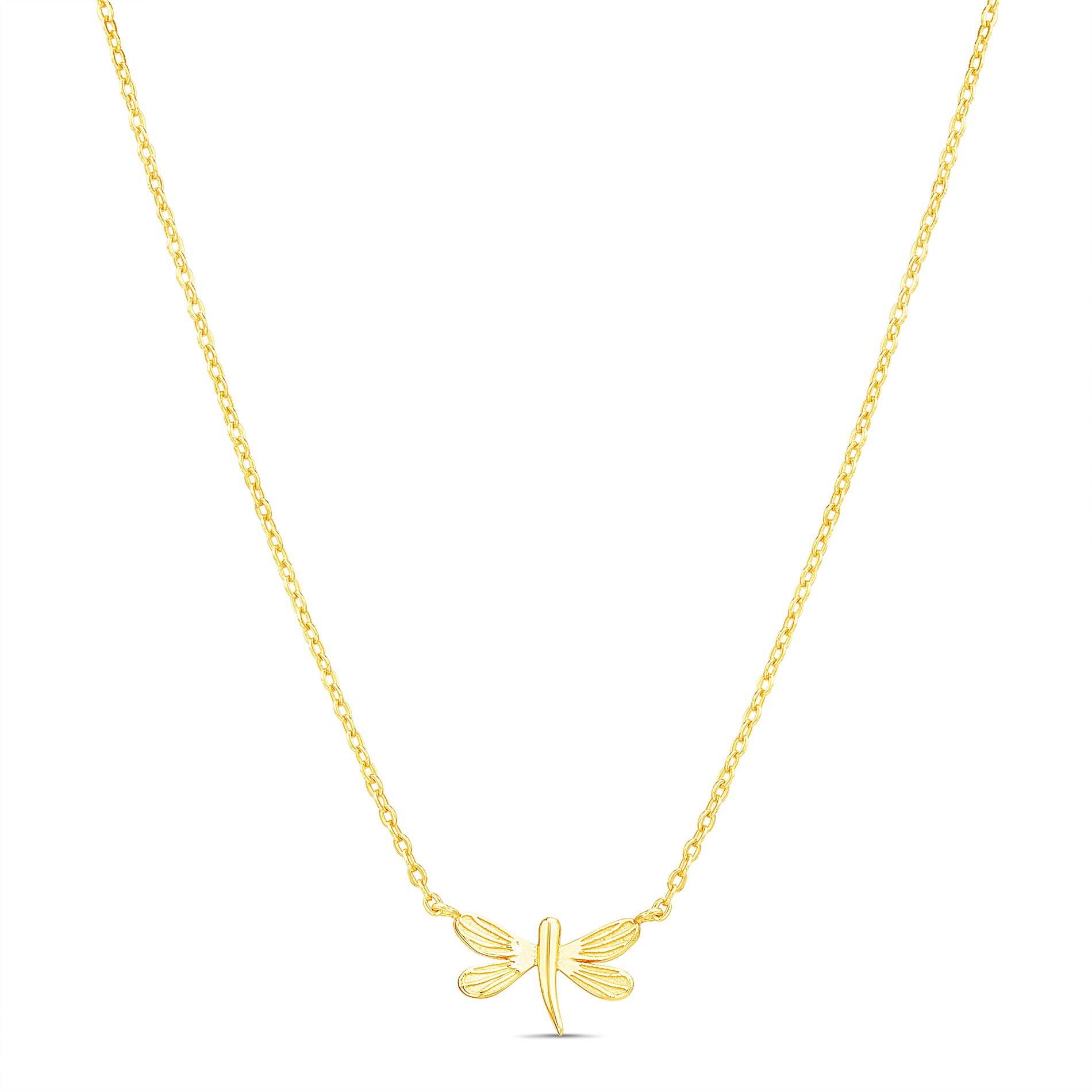 Gold-Plated Sterling Silver Dragonfly Necklace – 16” + 2” Extender