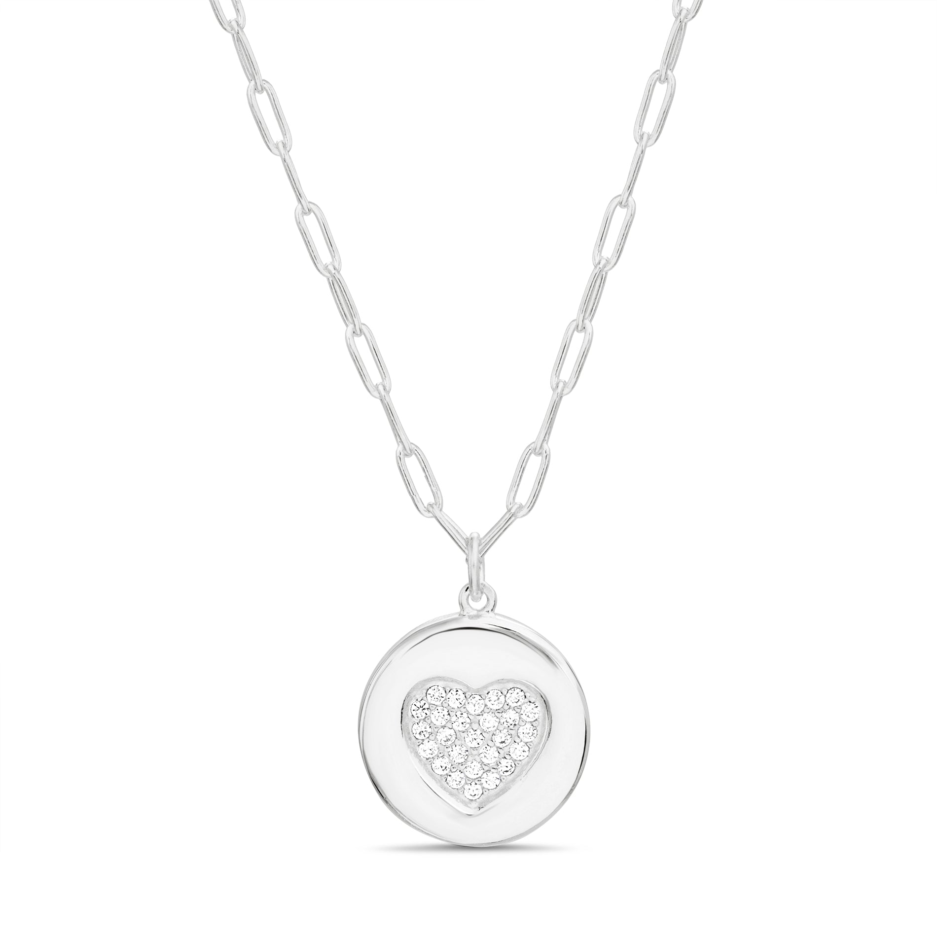 Sparkling Heart Disc Necklace