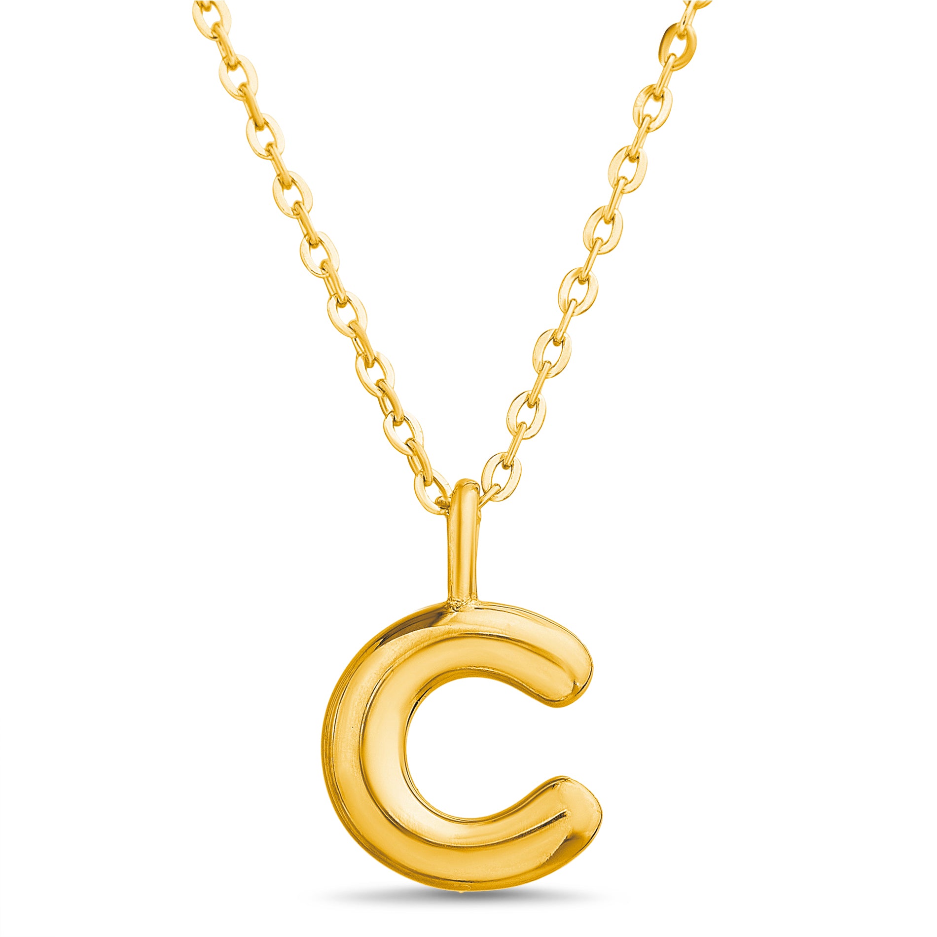 Sterling Silver Gold 3D Initial Slider Pendant on Diamond-Cut Cable Chain Necklace