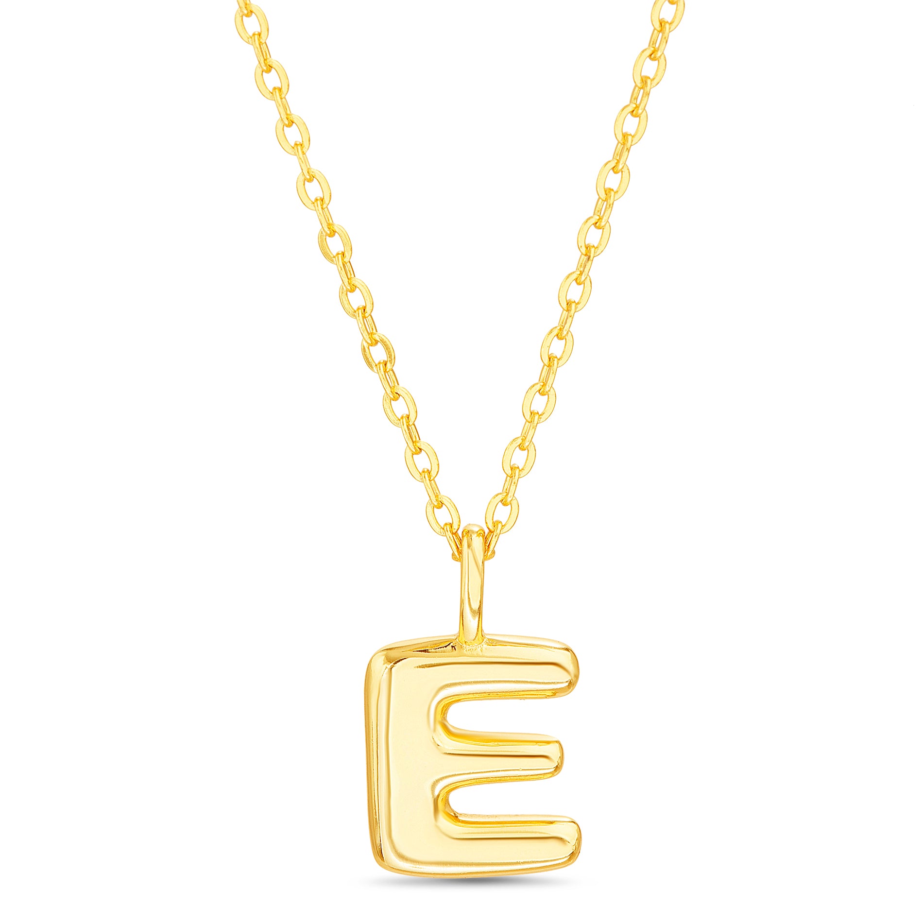 Sterling Silver Gold 3D Initial Slider Pendant on Diamond-Cut Cable Chain Necklace