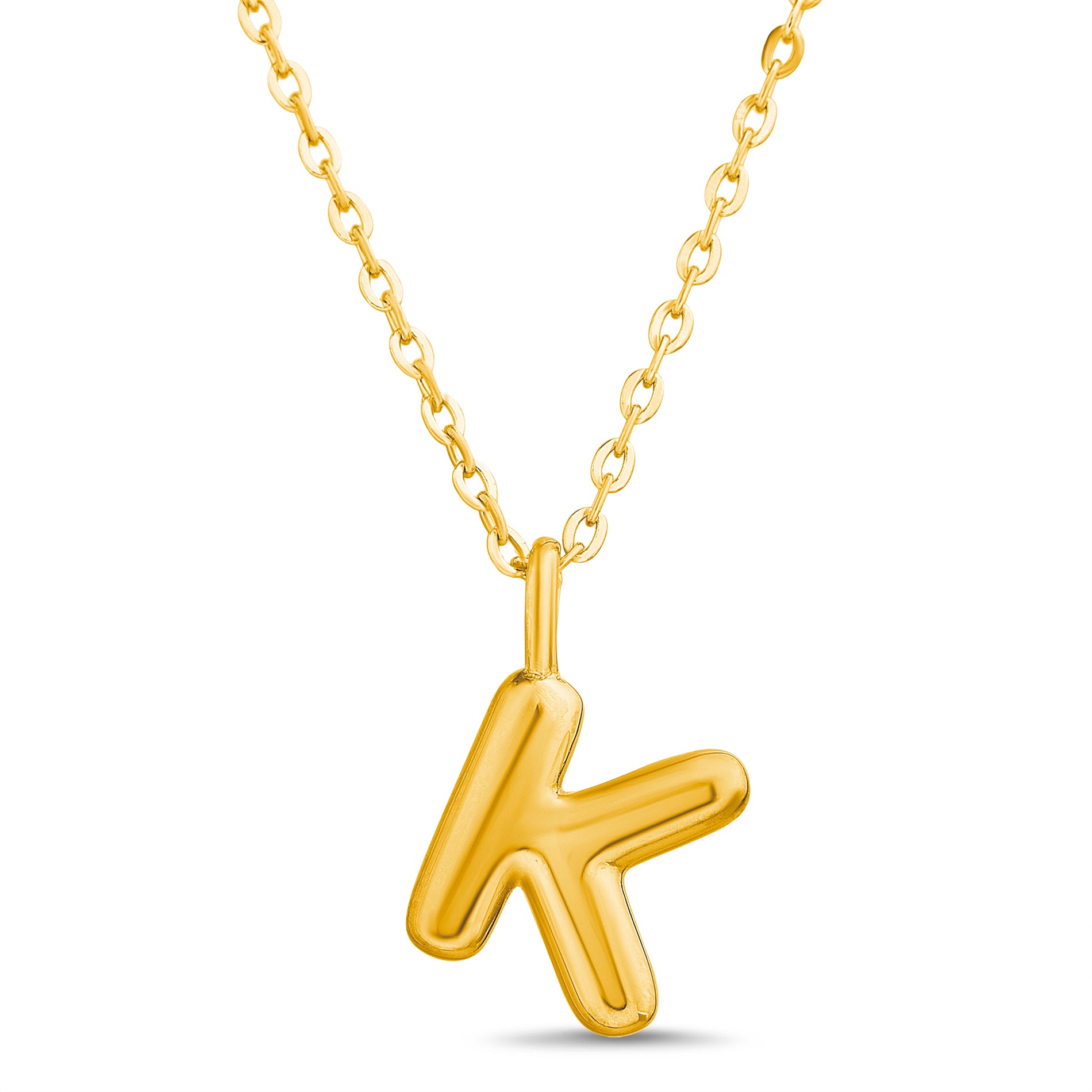 Sterling Silver Gold 3D Initial Slider Pendant on Diamond-Cut Cable Chain Necklace