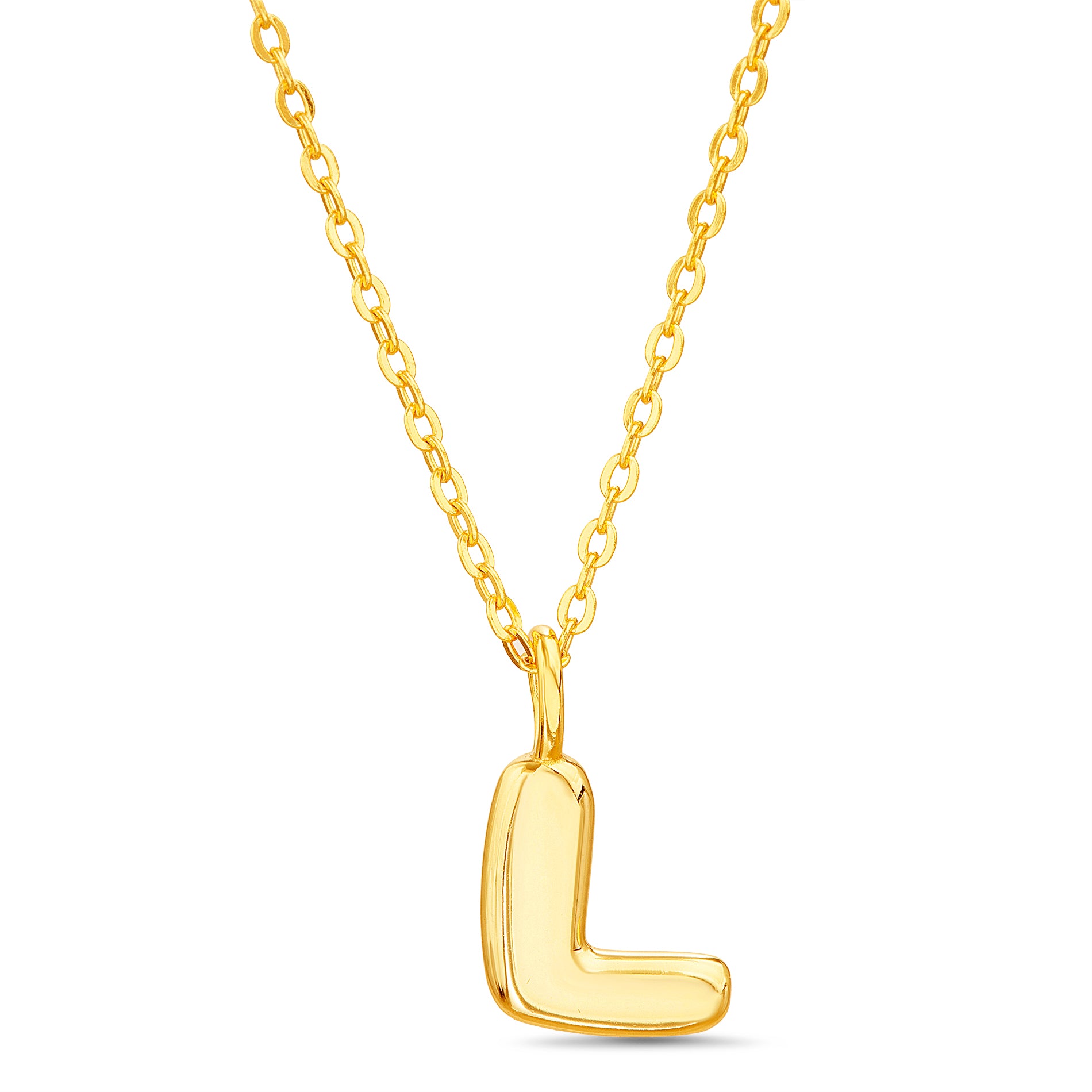 Sterling Silver Gold 3D Initial Slider Pendant on Diamond-Cut Cable Chain Necklace