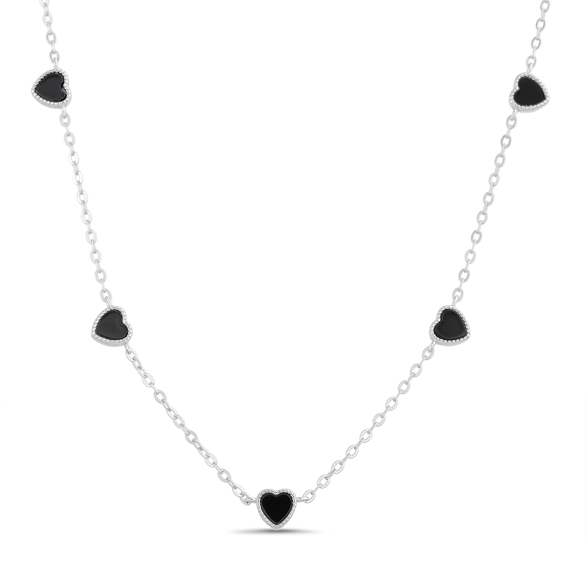 Black Onyx Hearts Necklace