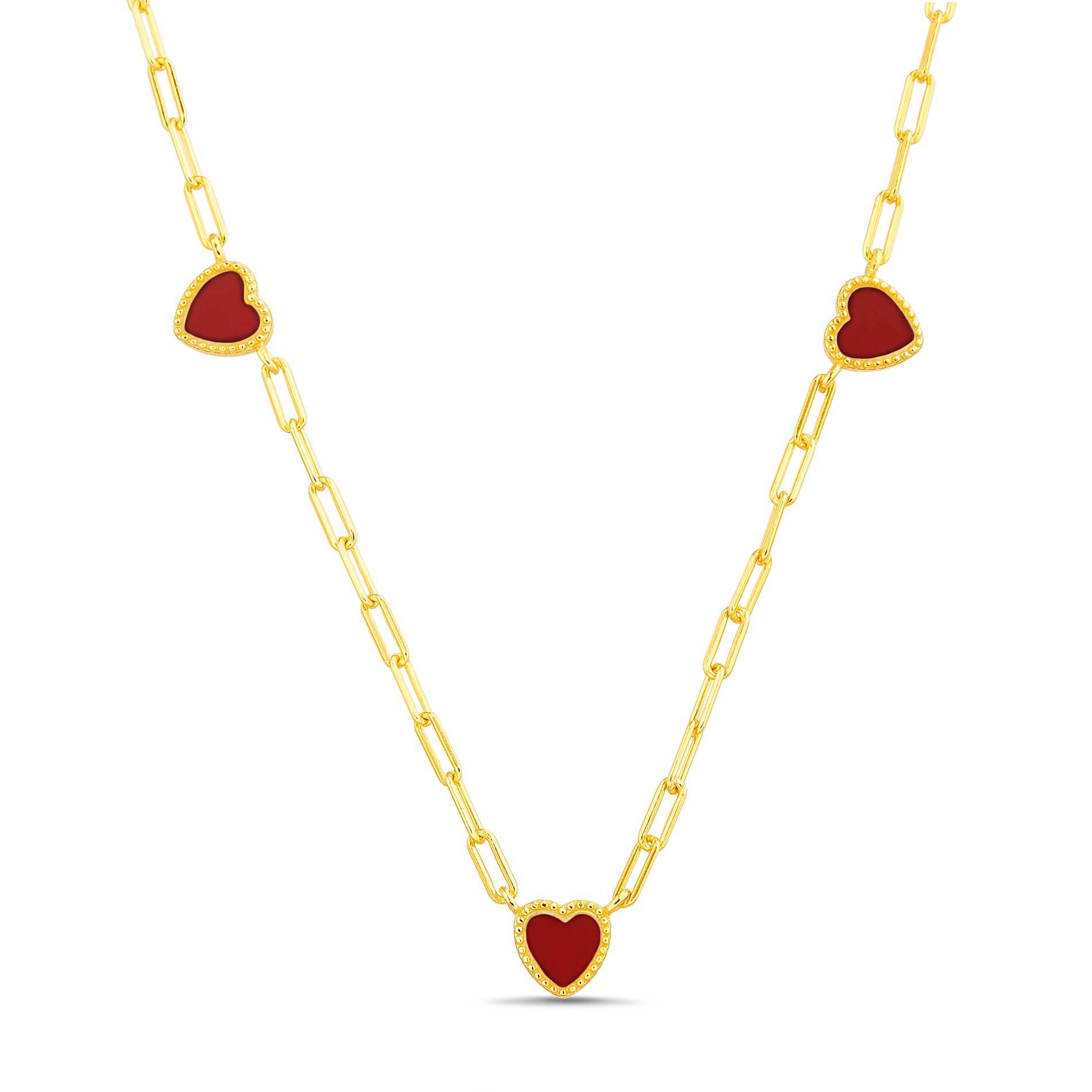 Triple Burgundy Heart Necklace