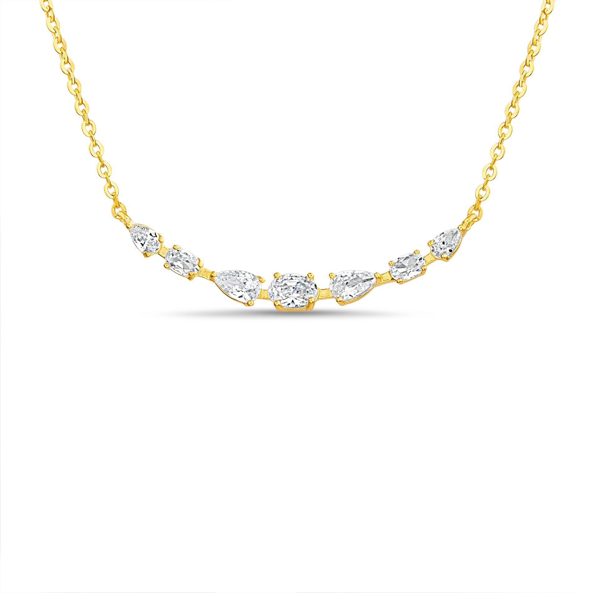 Gold Multi-Shape CZ Station Necklace