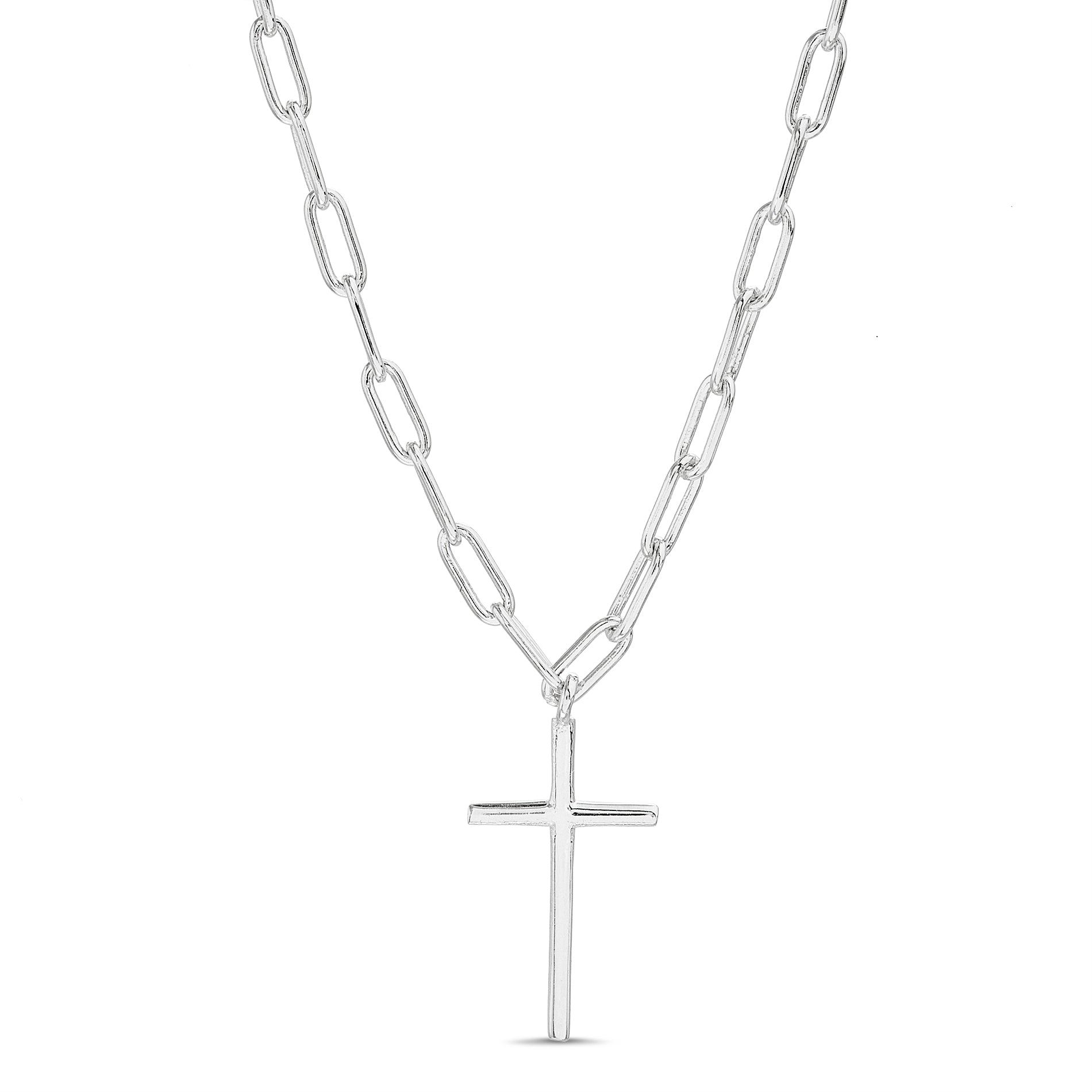 Silver Cross Paperclip Necklace