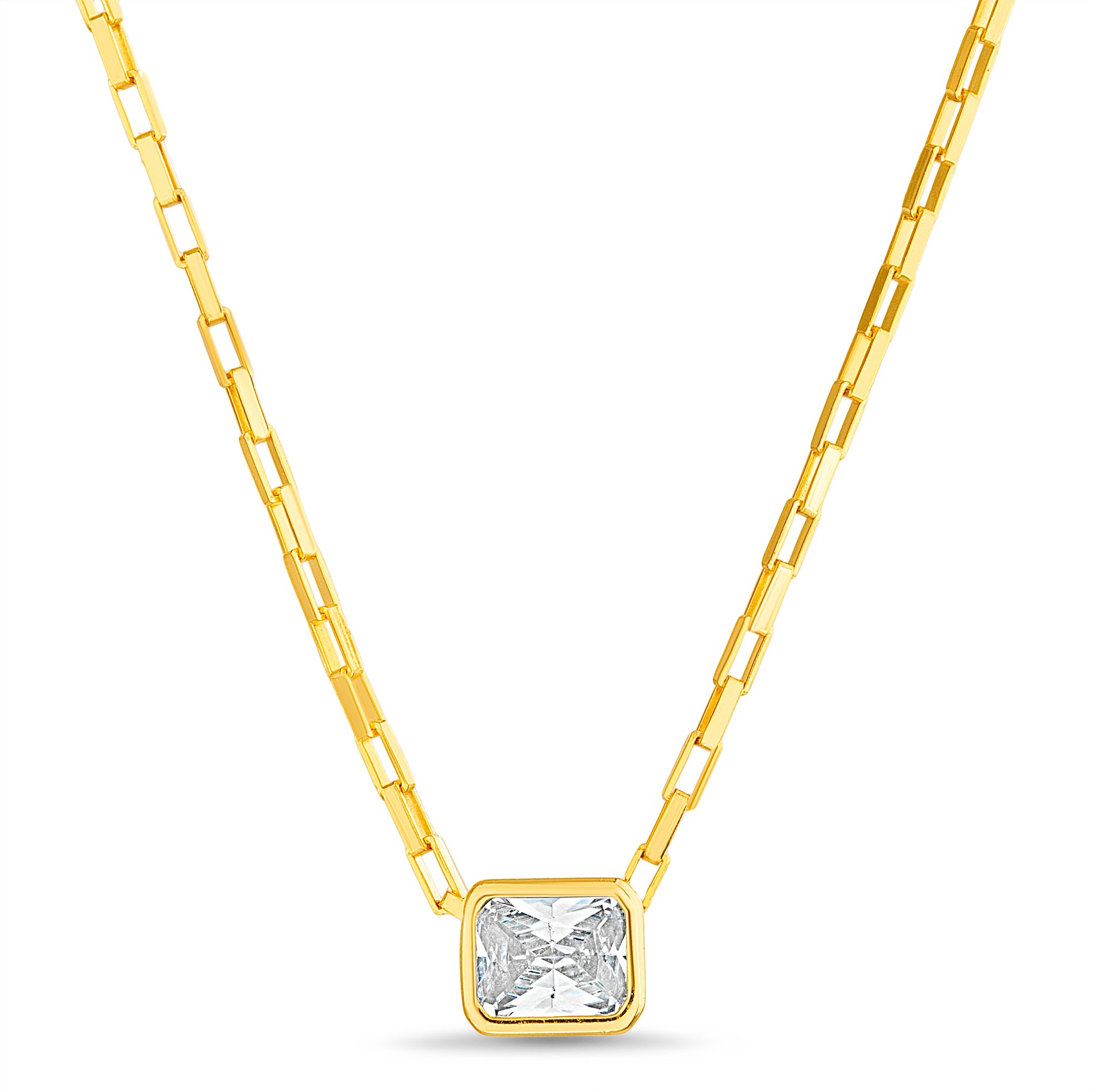 18K Brass Gold-Plated Pear-Cut Clear CZ Pendant Necklace