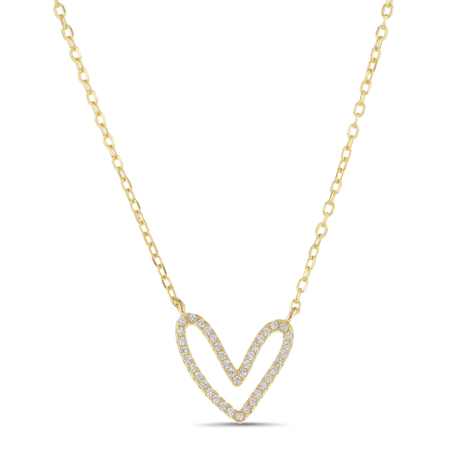 Brass Yellow Gold CZ Sweetheart Open Heart Necklace