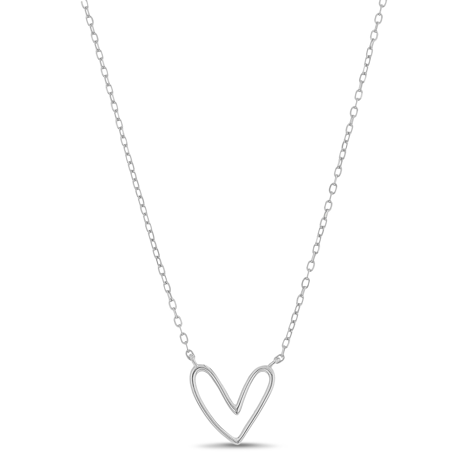 Brass E-Coat Sterling Silver Love Knot Open Heart Necklace