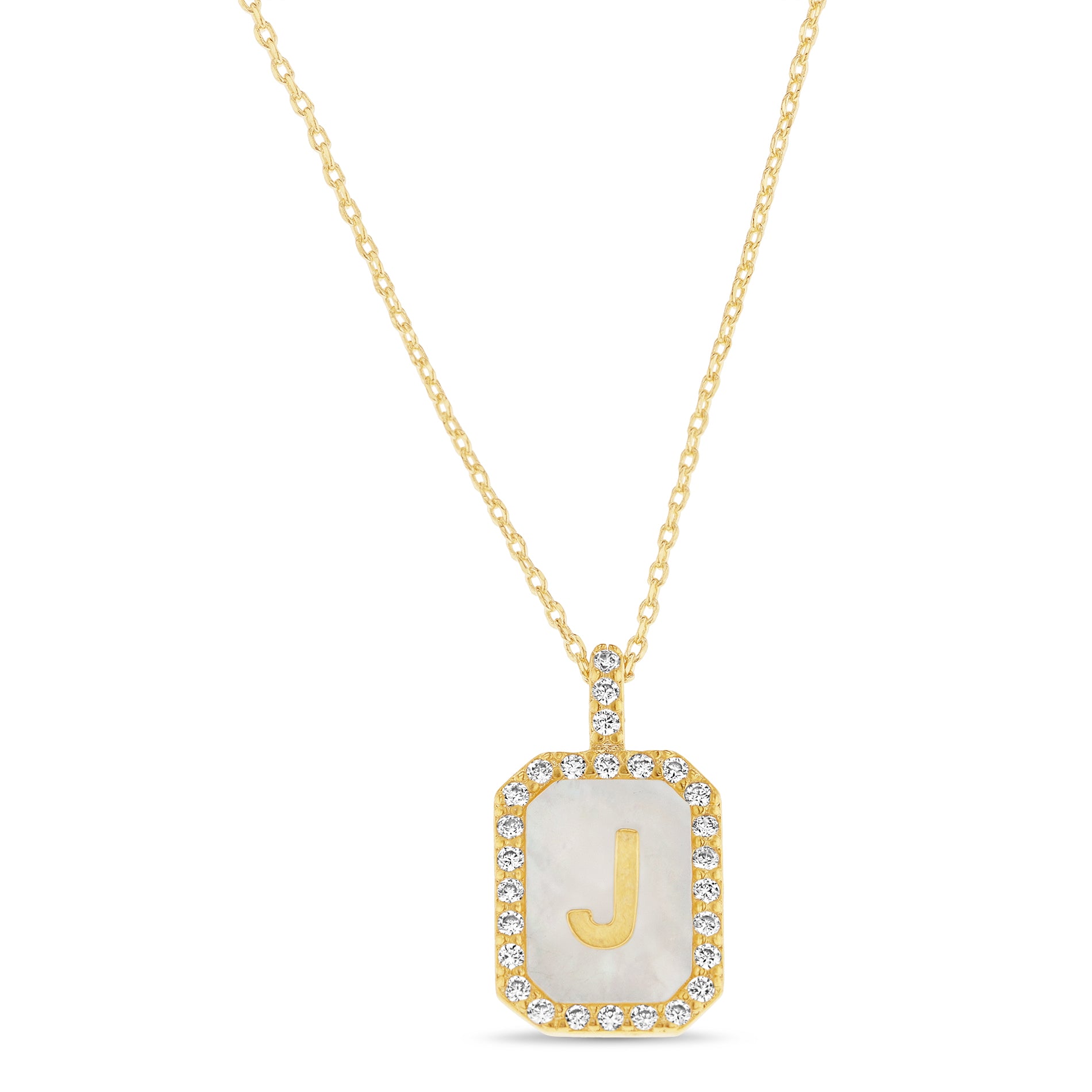 Brass Yellow Gold Mother-of-Pearl Initials Hexagon Necklace