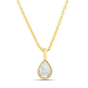18K Brass Gold-Plated Pear-Cut Clear CZ Pendant Necklace