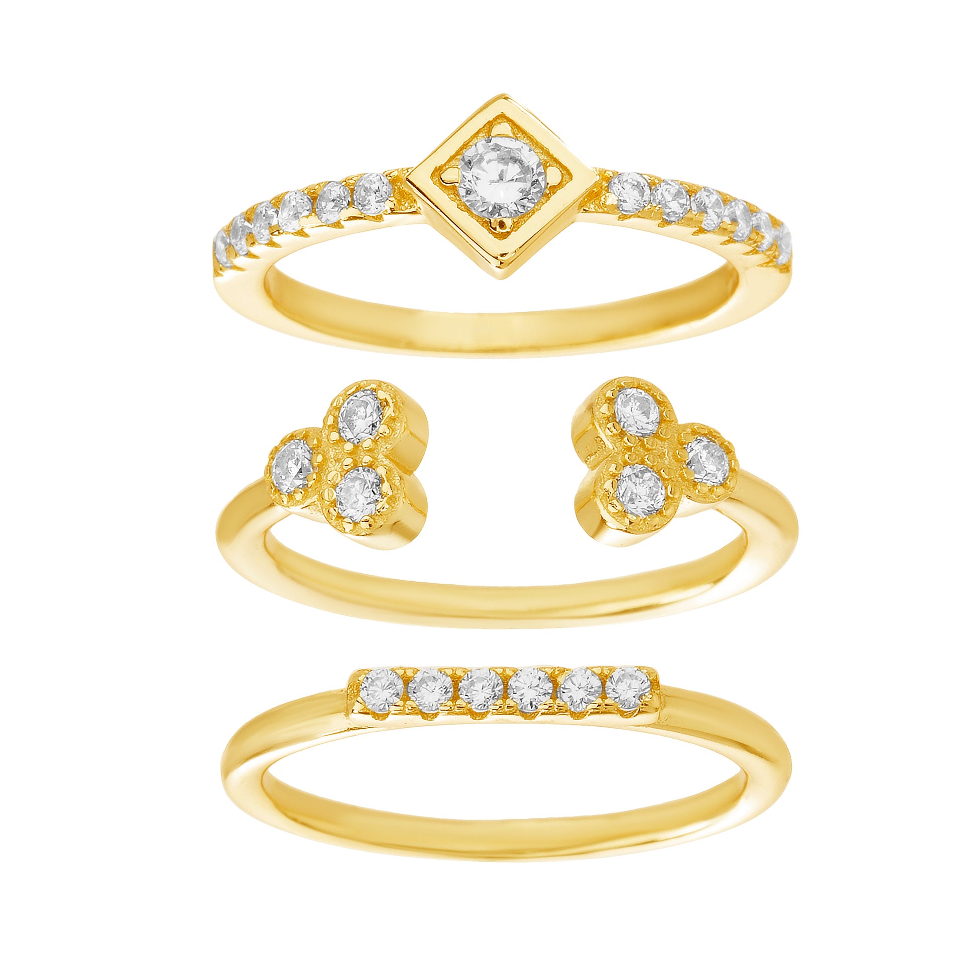 Brass CZ Bezel Stackable Ring Set