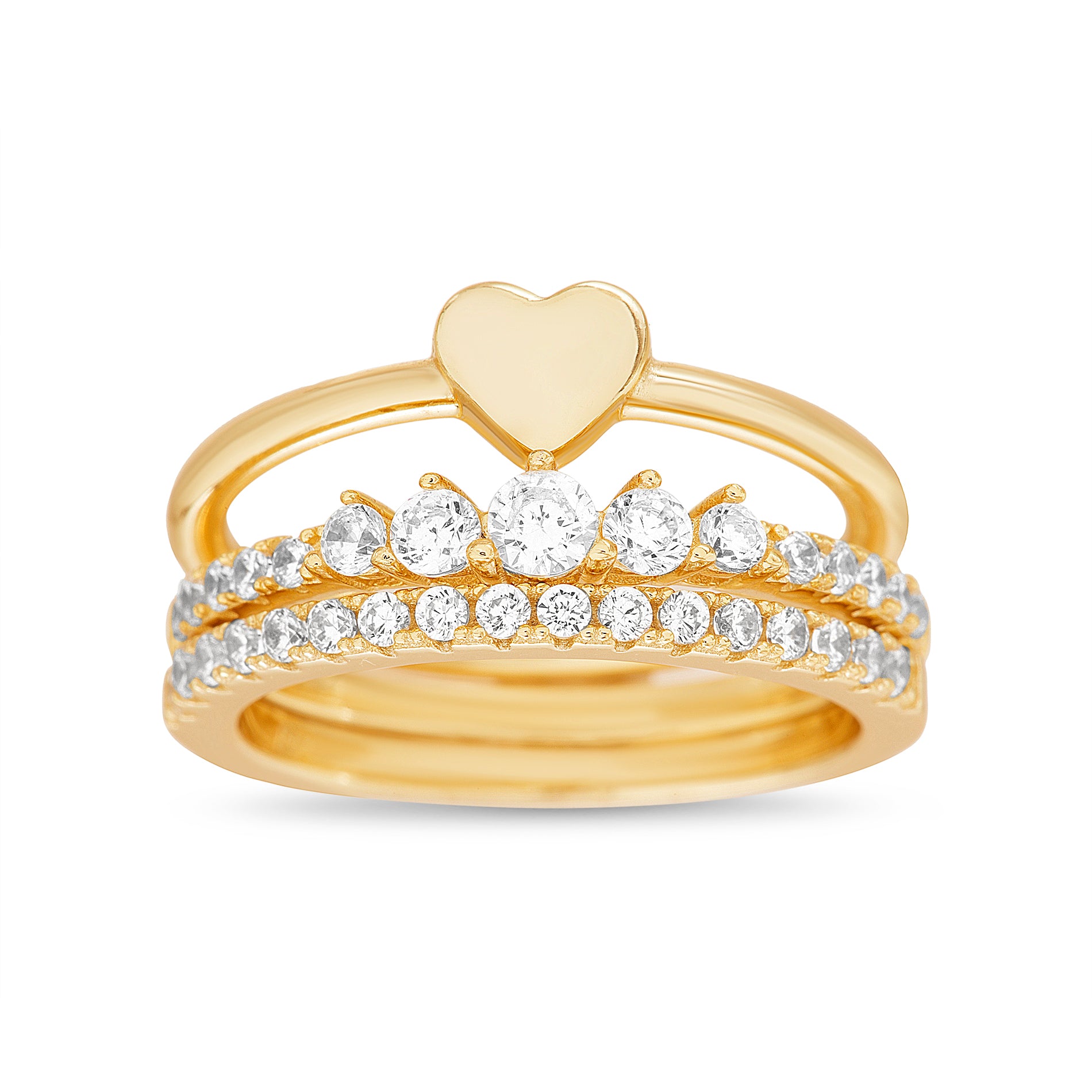 Gold-Plated Heart Trio Rings