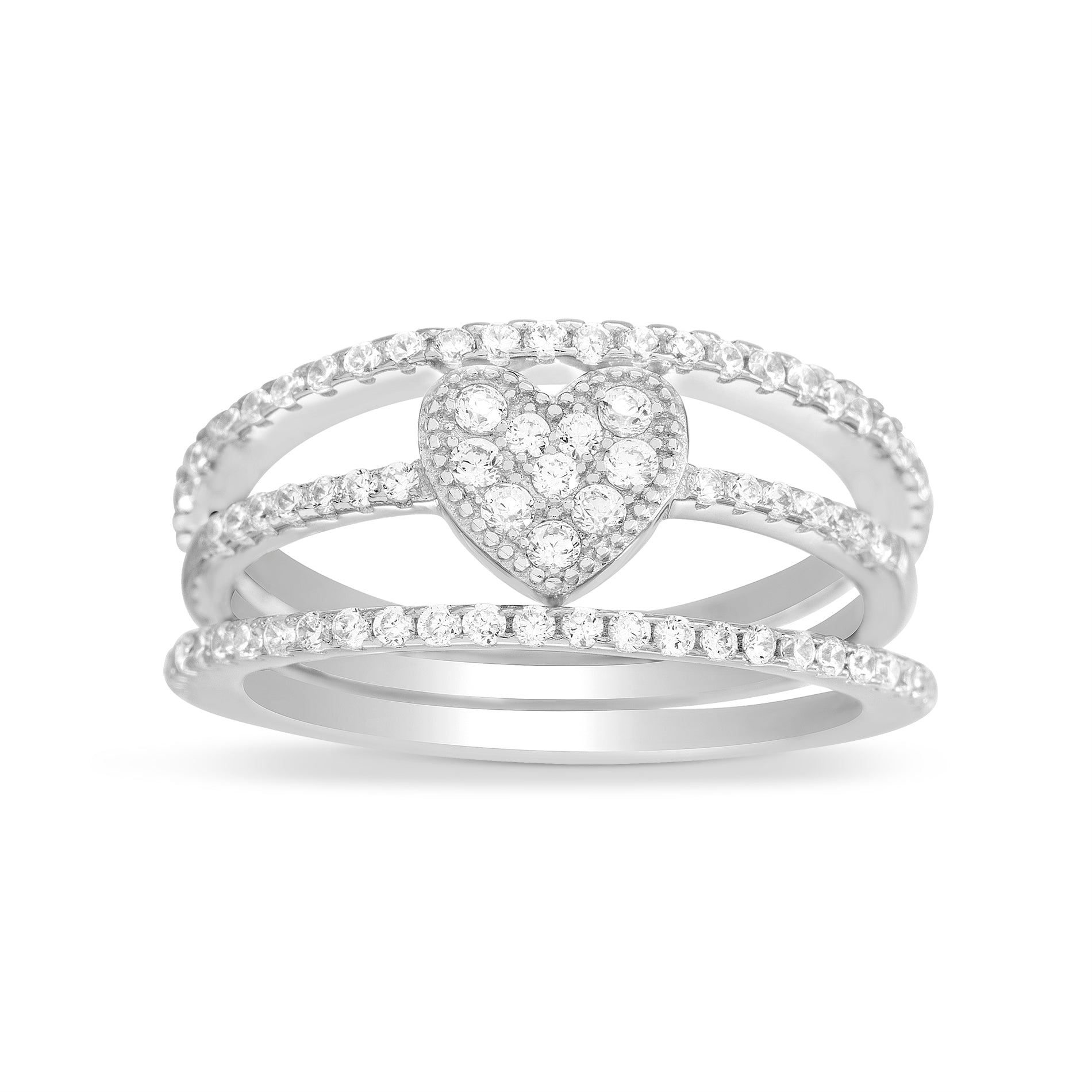 Heart CZ Trio Stack Rings