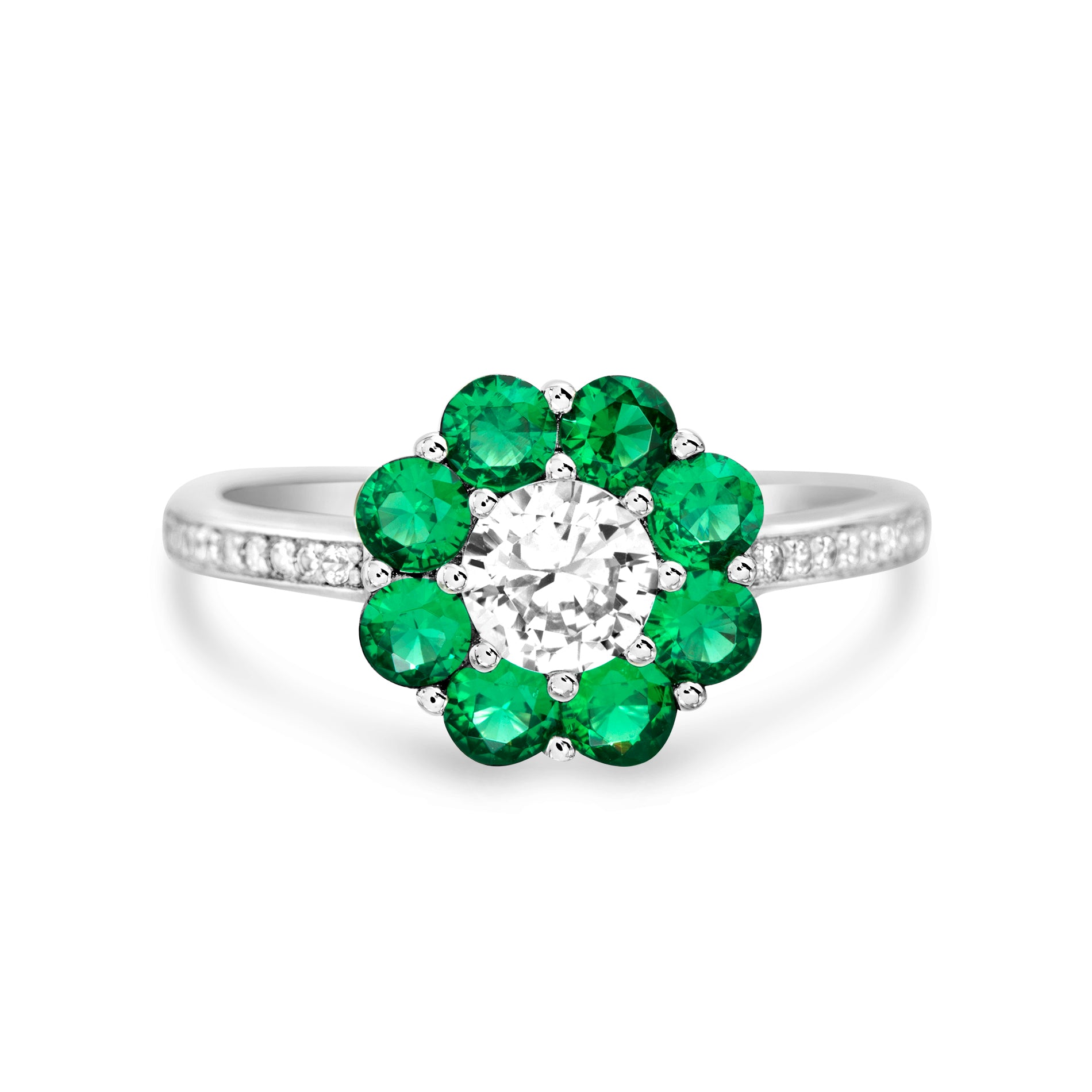 Green CZ Flower Ring