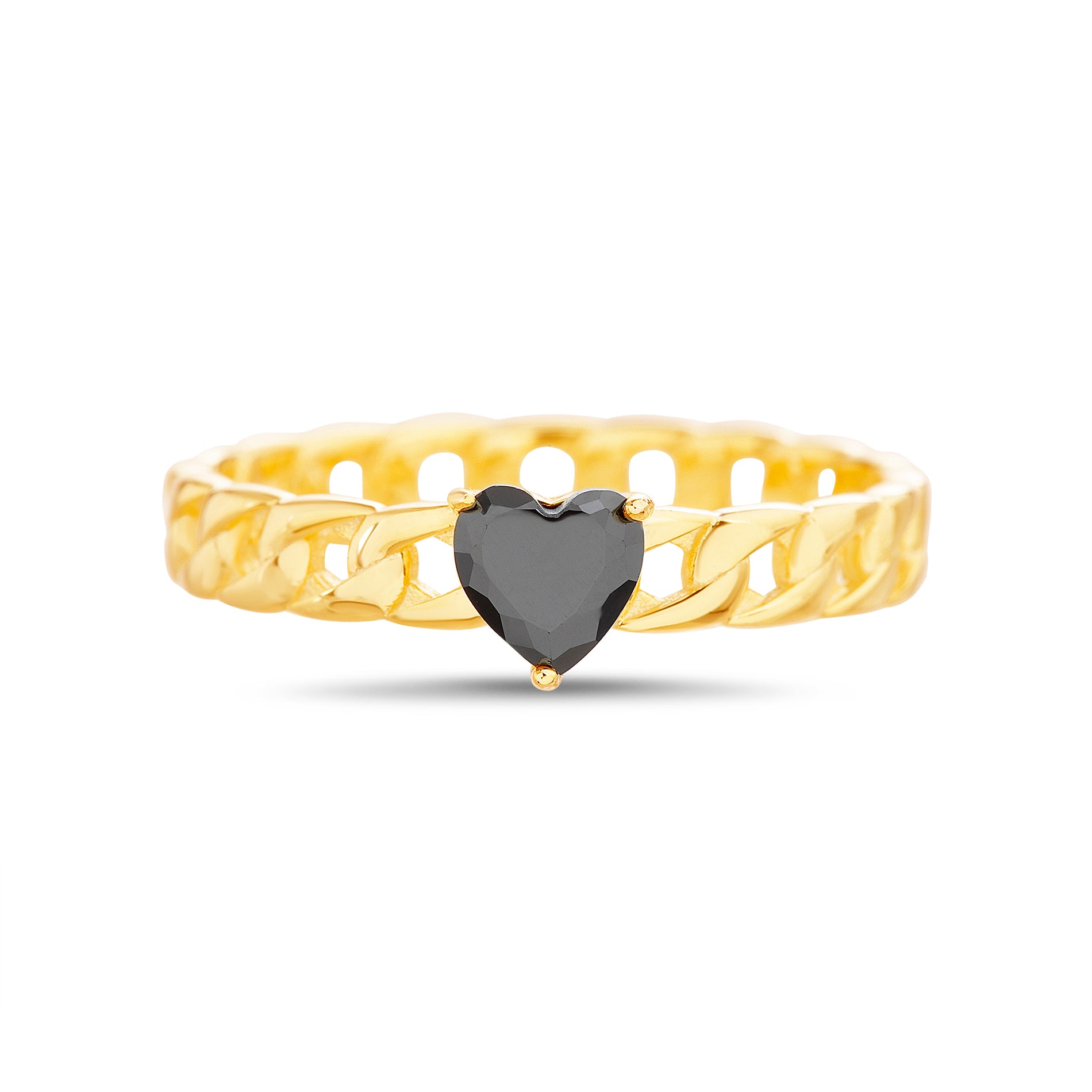 Sterling Silver Gold CZ Heart Prong Chain Ring